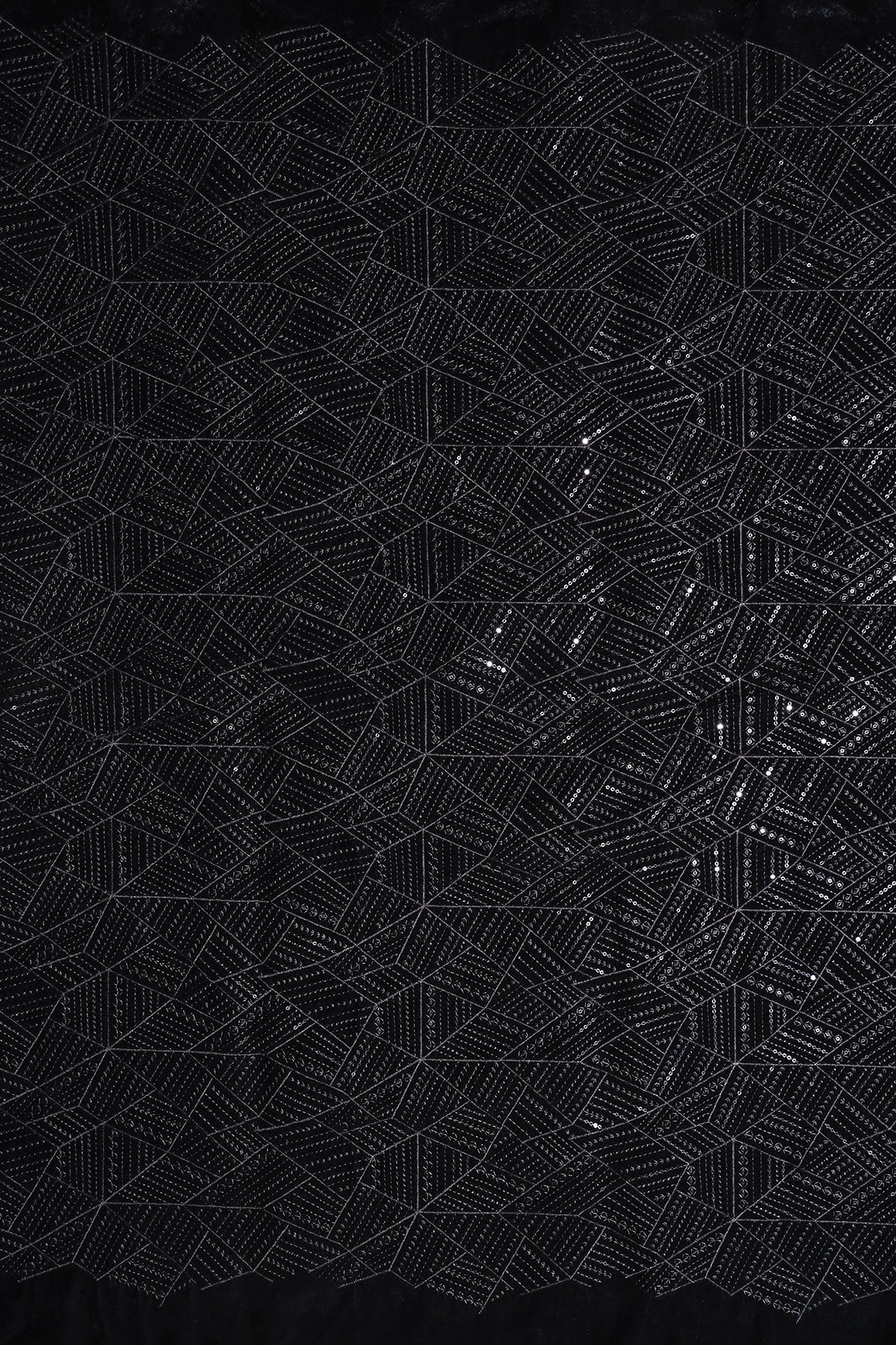 AIzaSyBcstauz-XMPRhEY21AUzeo032pxrXB5Ug - 3.50 Meter Cut Piece Of Black Thread With Sequins Geometric Embroidery Work On Black Velvet Fabric