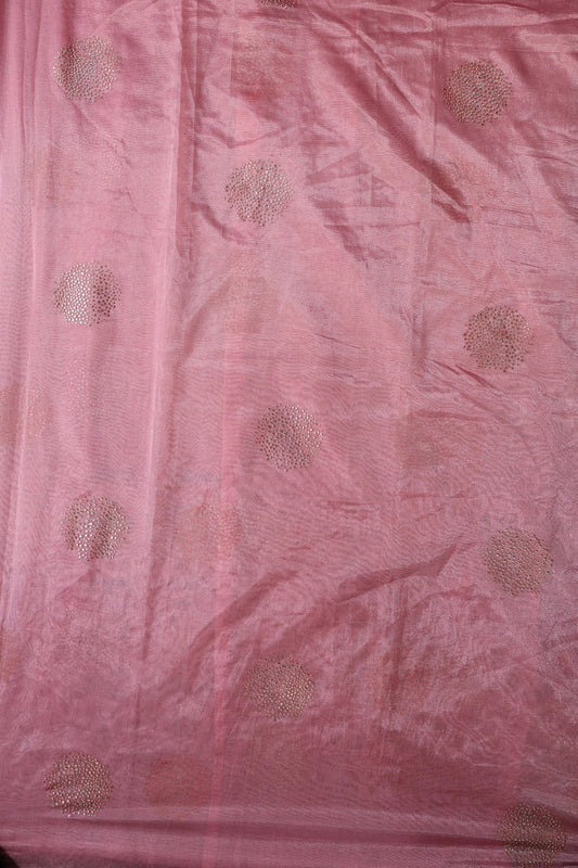 AIzaSyBcstauz-XMPRhEY21AUzeo032pxrXB5Ug - 3.50 Meter Cut Piece Of Pink Stone Drop Geometric Work On Pink Tissue Fabric