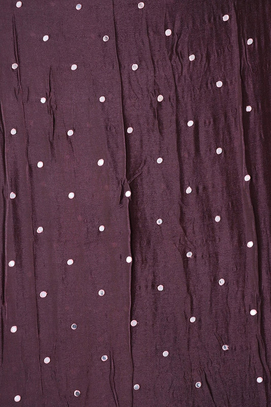 AIzaSyBcstauz-XMPRhEY21AUzeo032pxrXB5Ug - 3.75 Meter Cut Piece Of Real Mirror Embroidery Work On Brown Viscose Chinnon Chiffon Fabric