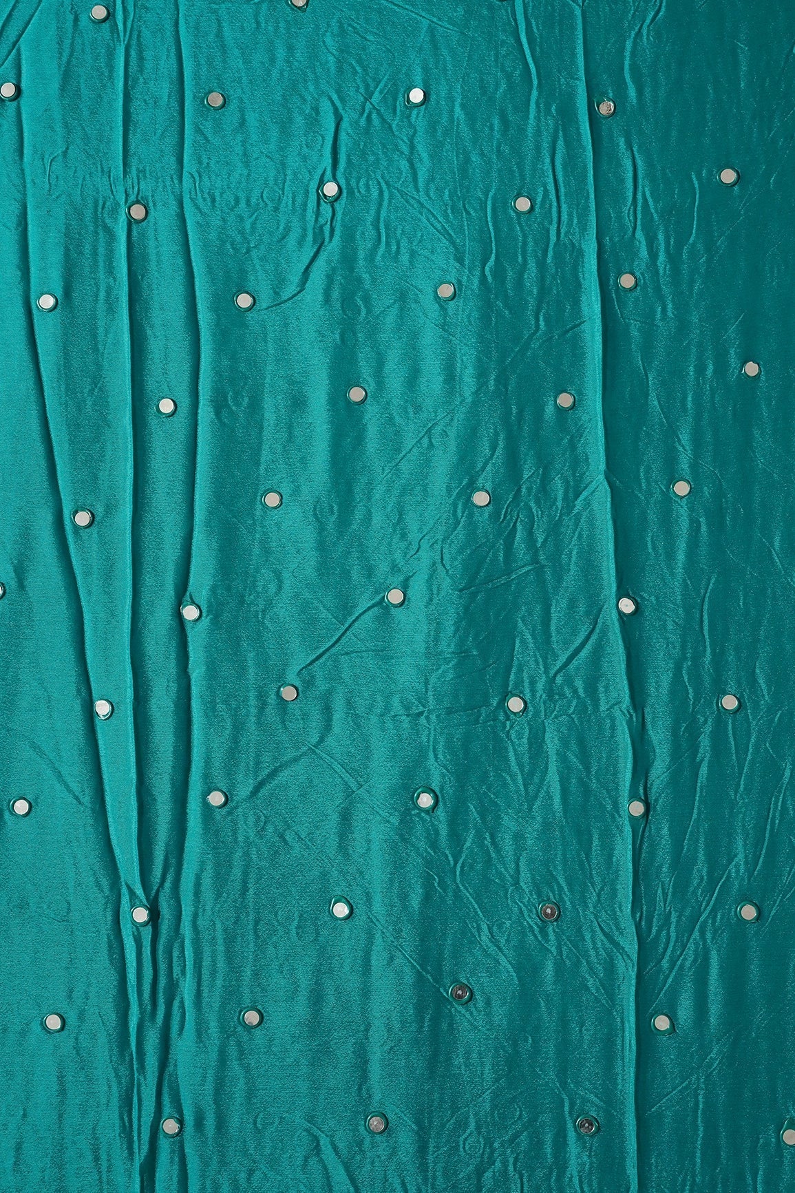 AIzaSyBcstauz-XMPRhEY21AUzeo032pxrXB5Ug - 3.75 Meter Cut Piece Of Real Mirror Embroidery Work On Dark Turquoise Viscose Chinnon Chiffon Fabric