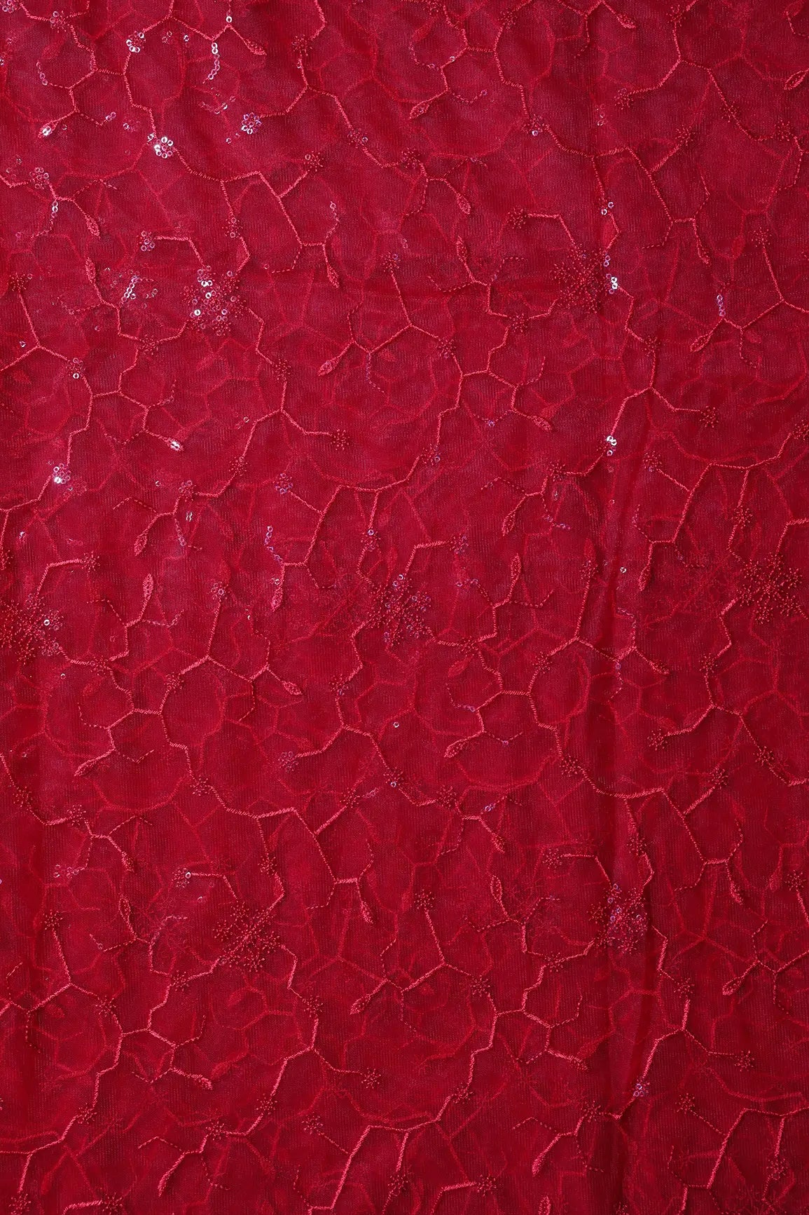 AIzaSyBcstauz-XMPRhEY21AUzeo032pxrXB5Ug - Beautiful Red Sequins Small Floral Embroidery On Red Soft Net Fabric