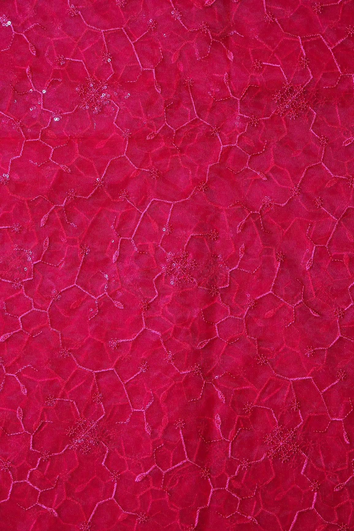 AIzaSyBcstauz-XMPRhEY21AUzeo032pxrXB5Ug - Beautiful Red Sequins Small Floral Embroidery On Cherry Red Soft Net Fabric