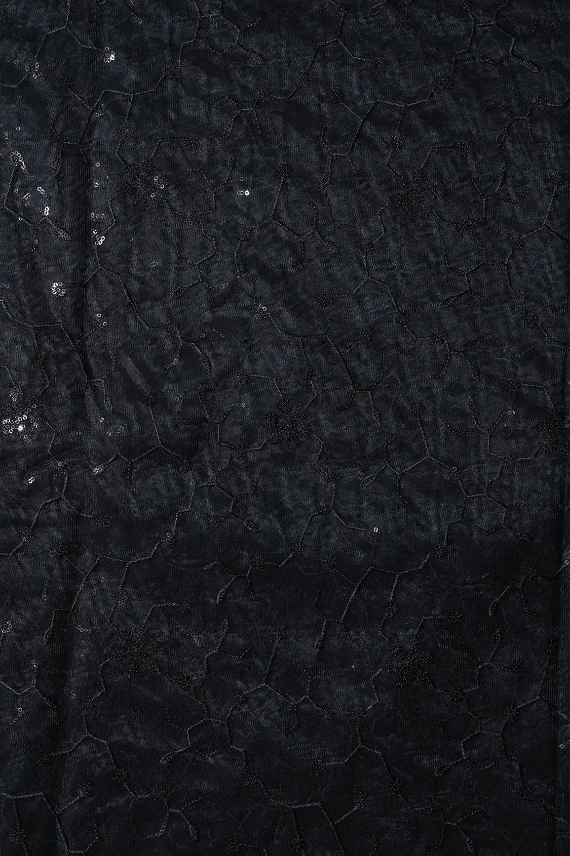 AIzaSyBcstauz-XMPRhEY21AUzeo032pxrXB5Ug - Beautiful Black Sequins Small Floral Embroidery On Black Soft Net Fabric