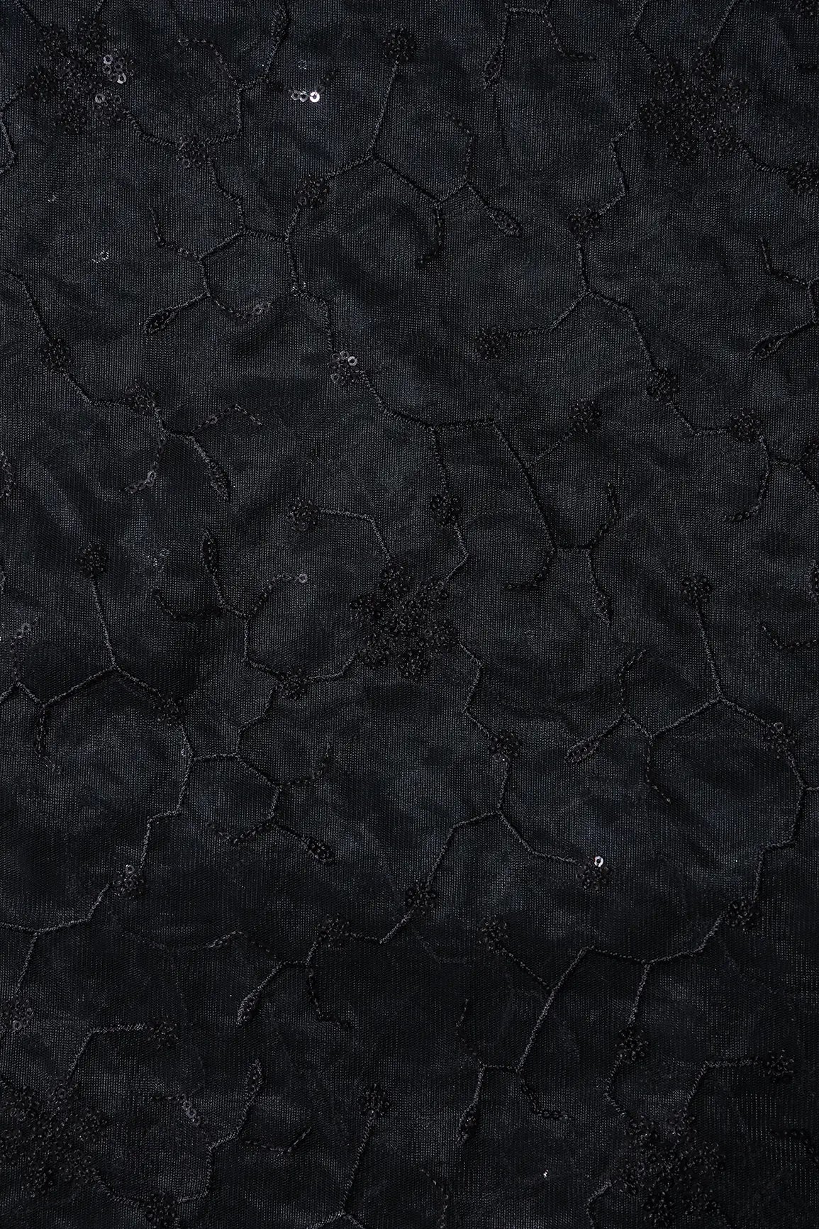 AIzaSyBcstauz-XMPRhEY21AUzeo032pxrXB5Ug - Beautiful Black Sequins Small Floral Embroidery On Black Soft Net Fabric