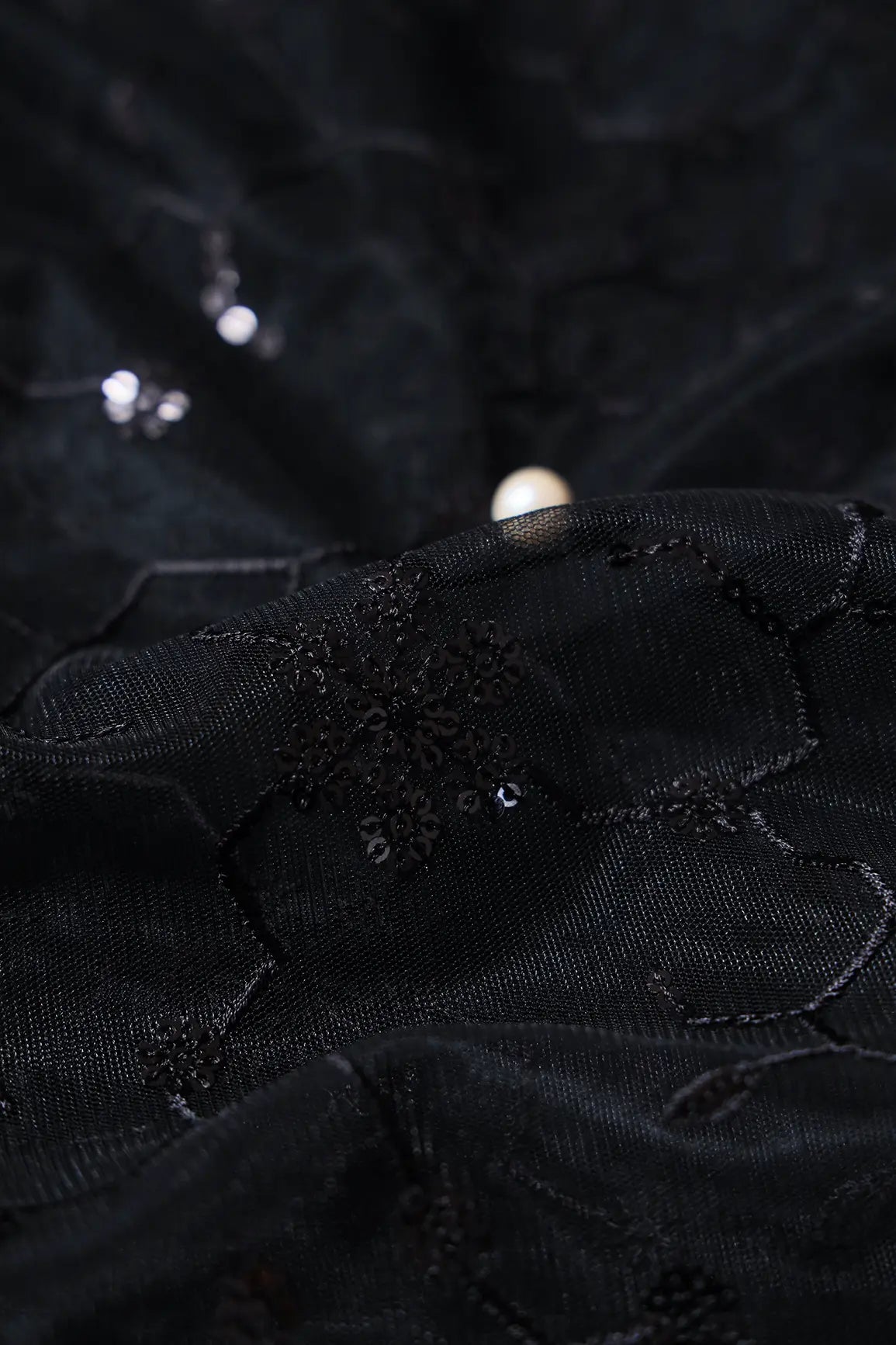 AIzaSyBcstauz-XMPRhEY21AUzeo032pxrXB5Ug - Beautiful Black Sequins Small Floral Embroidery On Black Soft Net Fabric