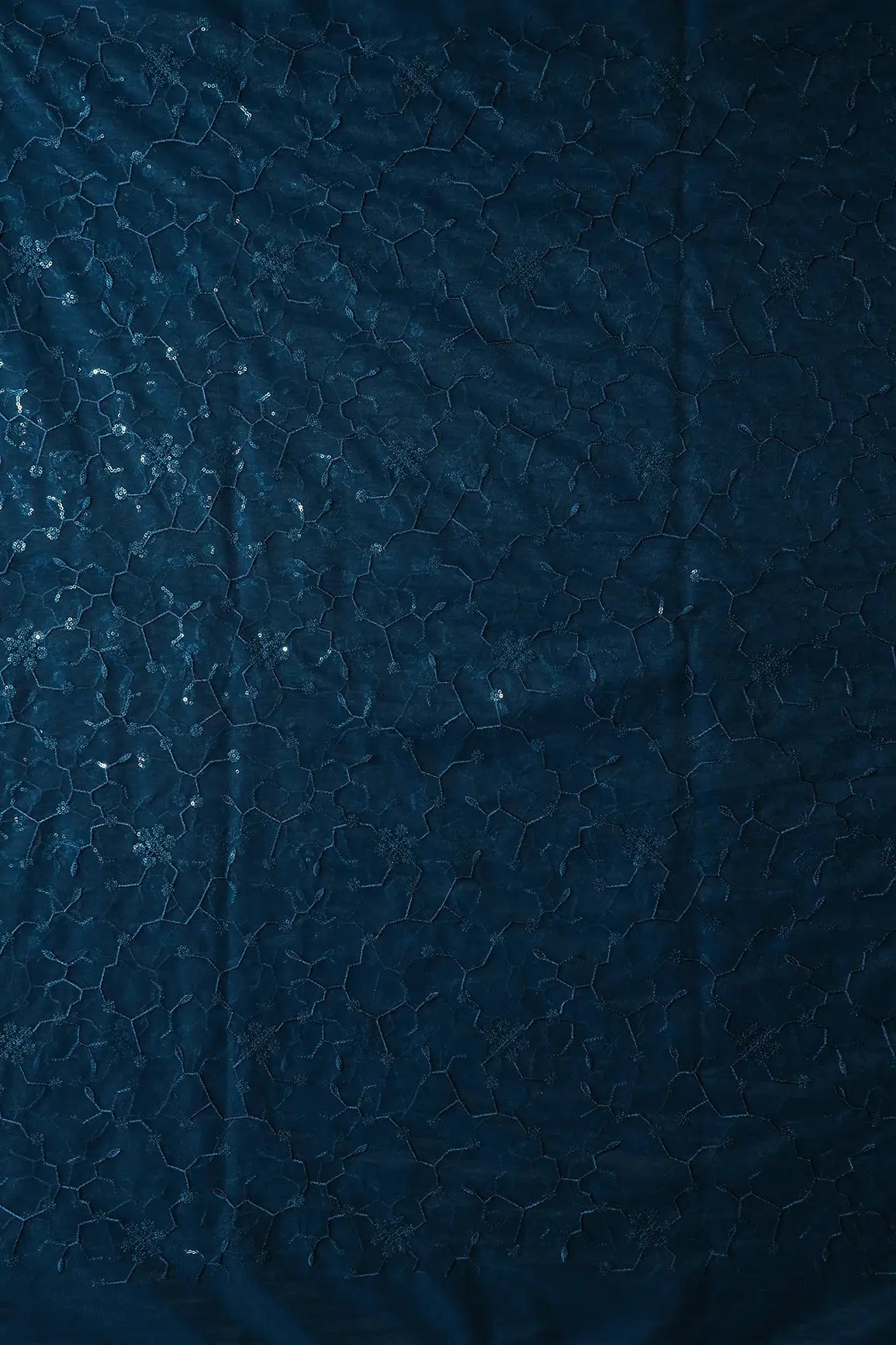 AIzaSyBcstauz-XMPRhEY21AUzeo032pxrXB5Ug - Beautiful Blue Sequins Small Floral Embroidery On Prussian Blue Soft Net Fabric