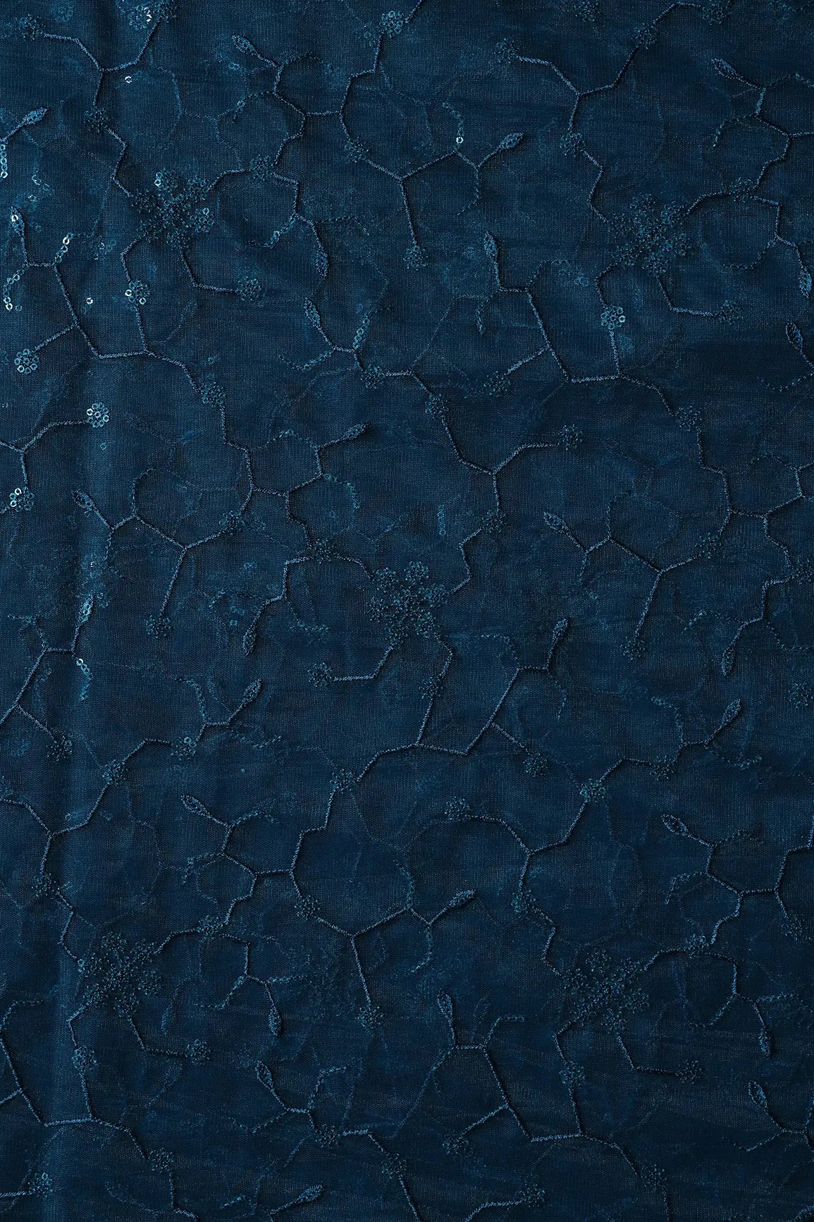 AIzaSyBcstauz-XMPRhEY21AUzeo032pxrXB5Ug - Beautiful Blue Sequins Small Floral Embroidery On Prussian Blue Soft Net Fabric
