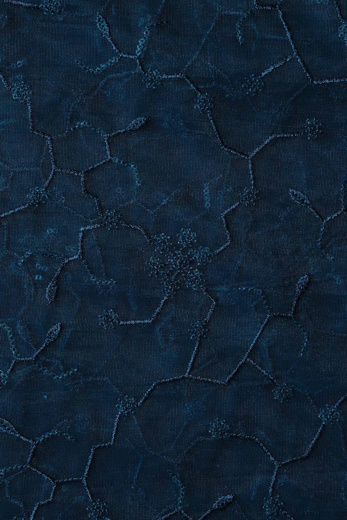 AIzaSyBcstauz-XMPRhEY21AUzeo032pxrXB5Ug - Beautiful Blue Sequins Small Floral Embroidery On Prussian Blue Soft Net Fabric