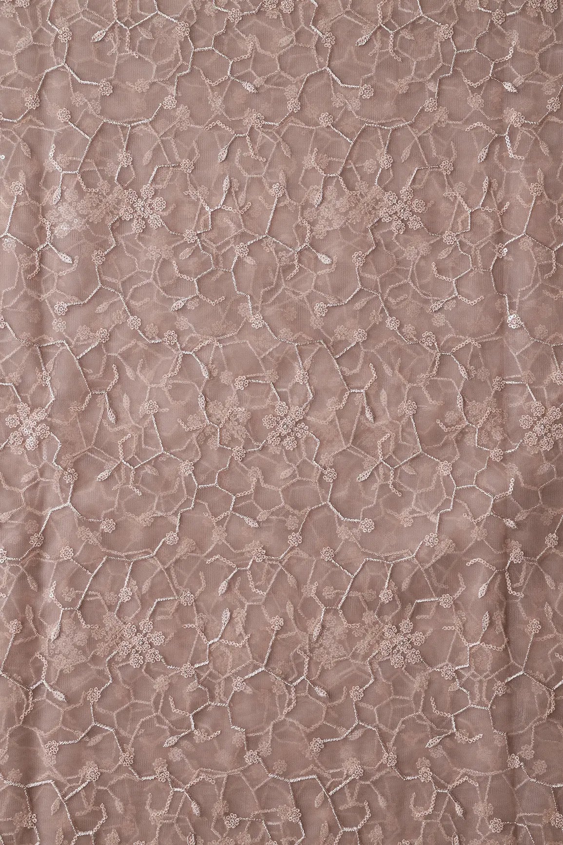AIzaSyBcstauz-XMPRhEY21AUzeo032pxrXB5Ug - Beautiful Beige Sequins Small Floral Embroidery On Beige Soft Net Fabric