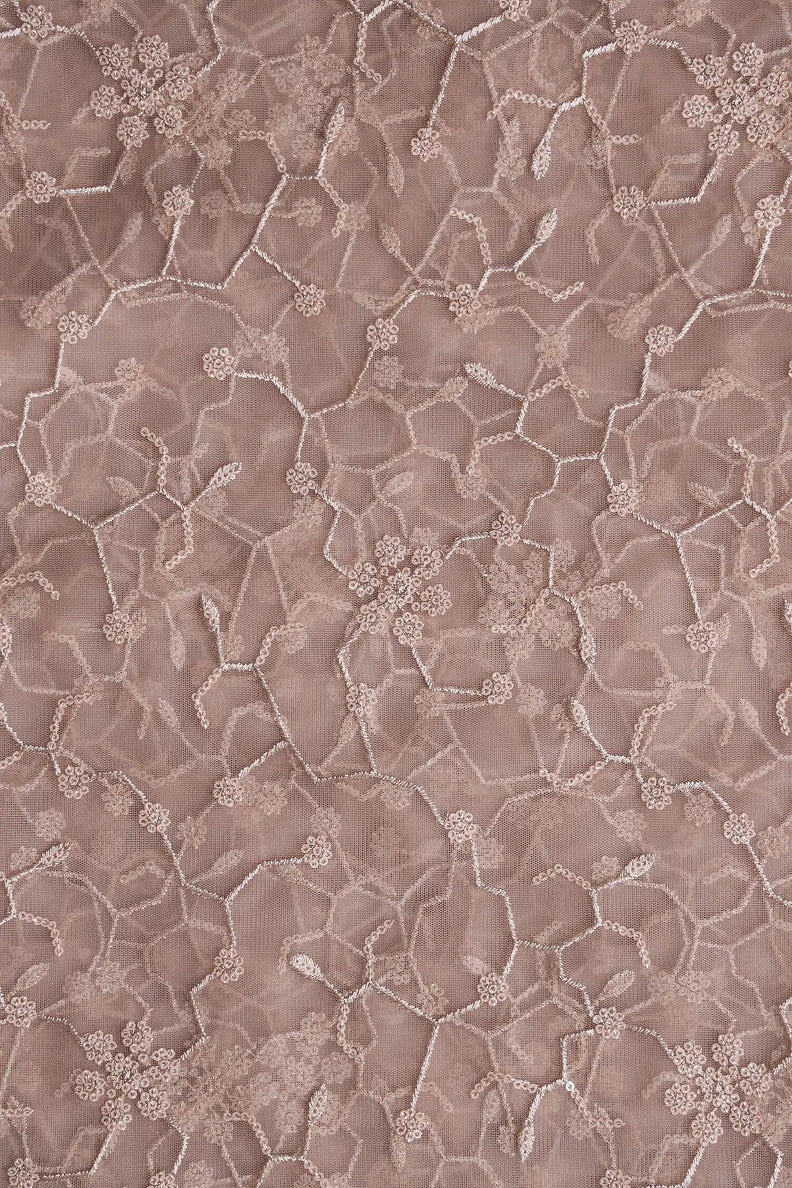 AIzaSyBcstauz-XMPRhEY21AUzeo032pxrXB5Ug - Beautiful Beige Sequins Small Floral Embroidery On Beige Soft Net Fabric