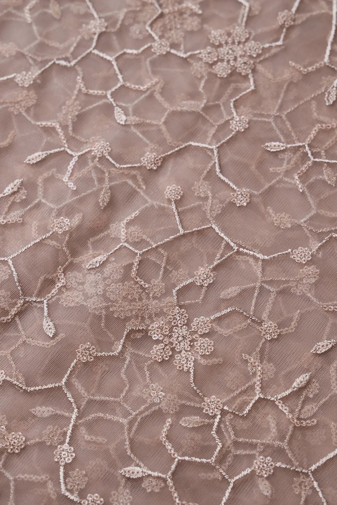 AIzaSyBcstauz-XMPRhEY21AUzeo032pxrXB5Ug - Beautiful Beige Sequins Small Floral Embroidery On Beige Soft Net Fabric