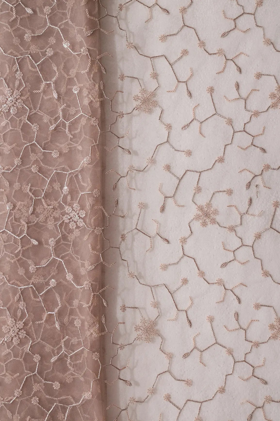 AIzaSyBcstauz-XMPRhEY21AUzeo032pxrXB5Ug - Beautiful Beige Sequins Small Floral Embroidery On Beige Soft Net Fabric