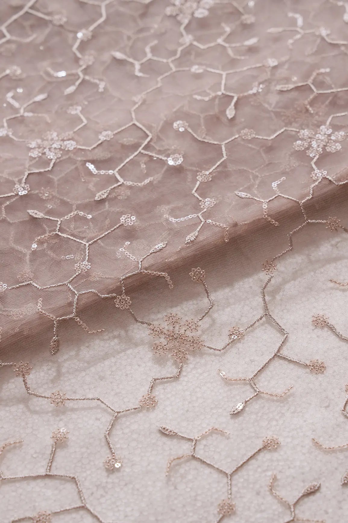 AIzaSyBcstauz-XMPRhEY21AUzeo032pxrXB5Ug - Beautiful Beige Sequins Small Floral Embroidery On Beige Soft Net Fabric