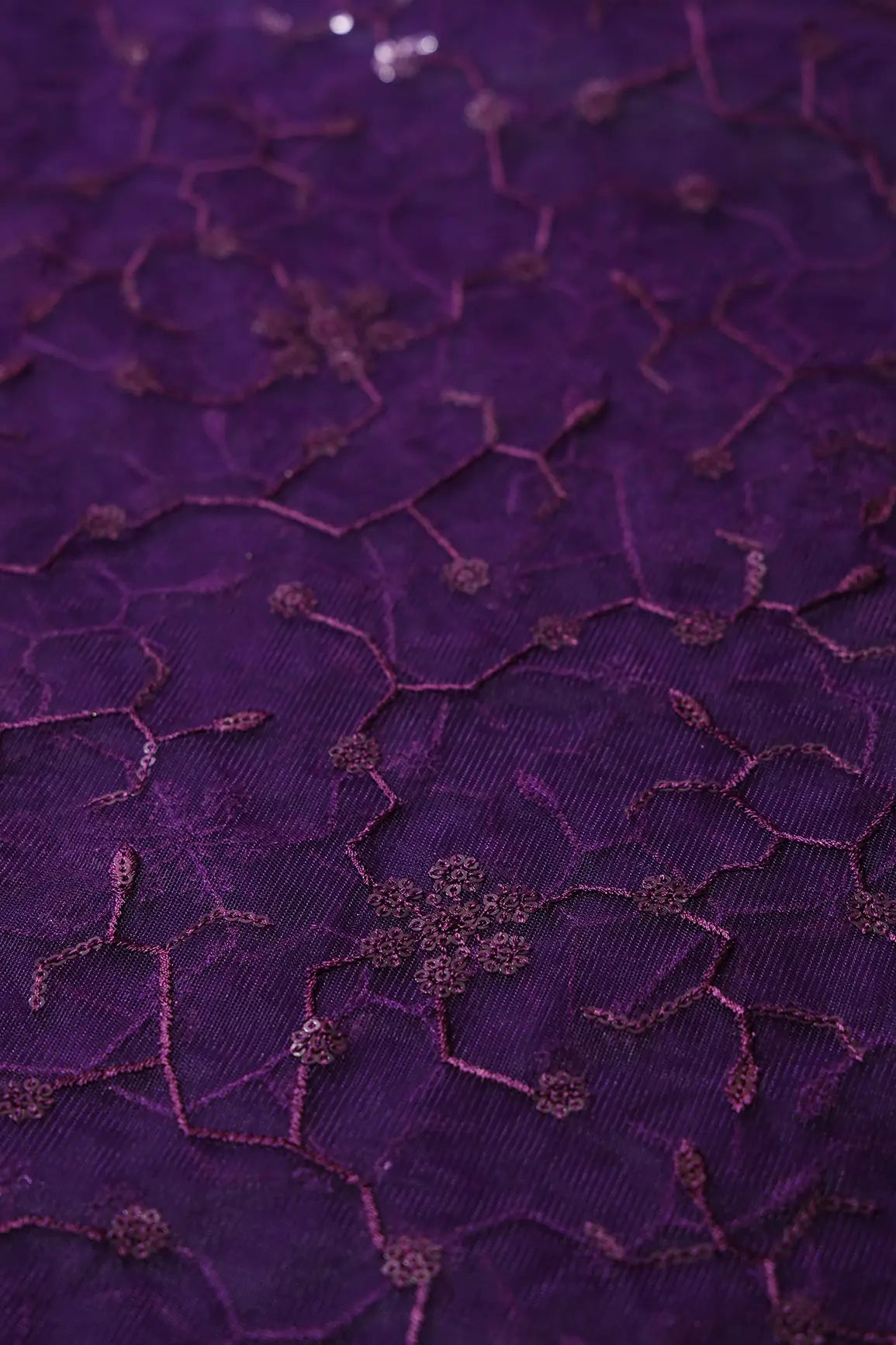 AIzaSyBcstauz-XMPRhEY21AUzeo032pxrXB5Ug - Beautiful Purple Sequins Small Floral Embroidery On Dark Purple Soft Net Fabric