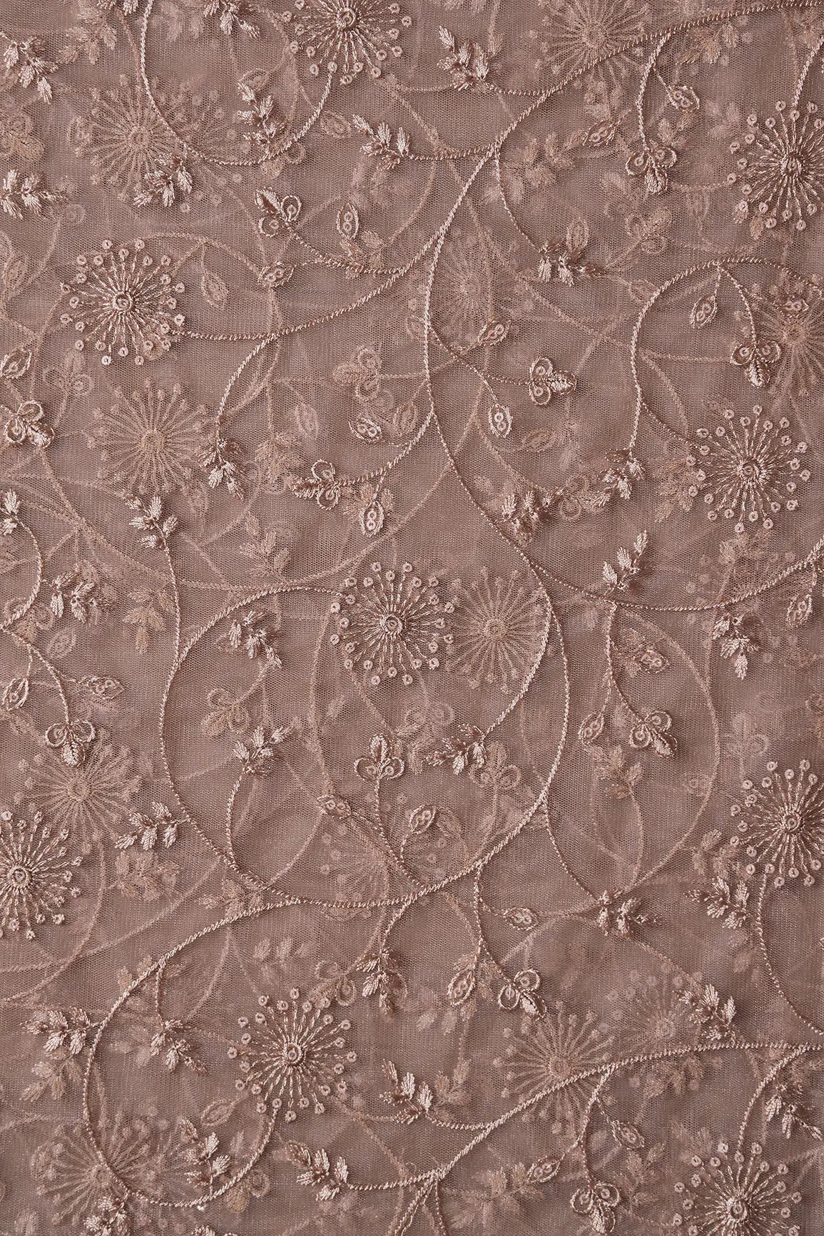 AIzaSyBcstauz-XMPRhEY21AUzeo032pxrXB5Ug - Beige Sequins With Beige Thread Floral Embroidery On Beige Soft Net Fabric