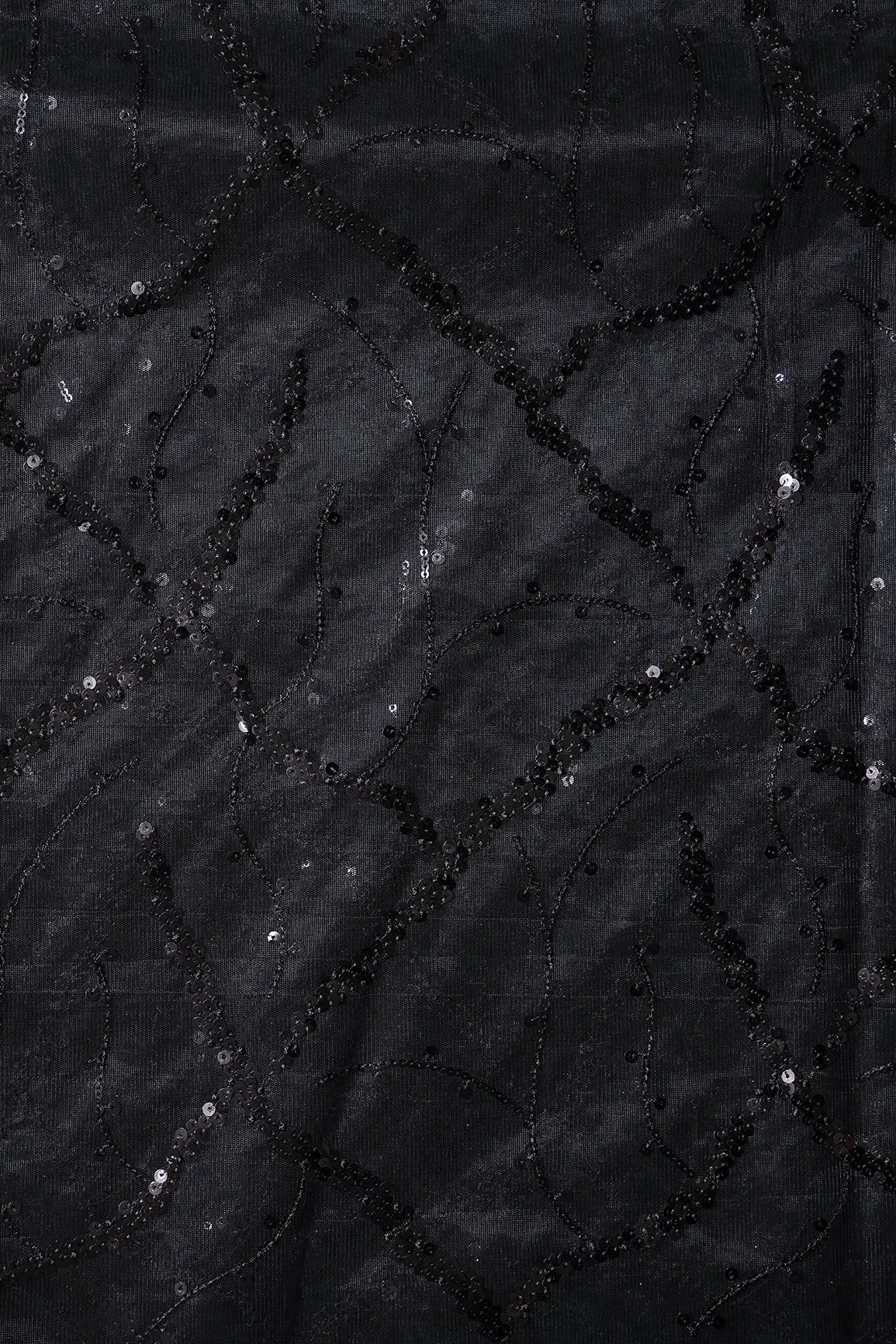AIzaSyBcstauz-XMPRhEY21AUzeo032pxrXB5Ug - Black Sequins Geometric Embroidery On Black Soft Net Fabric