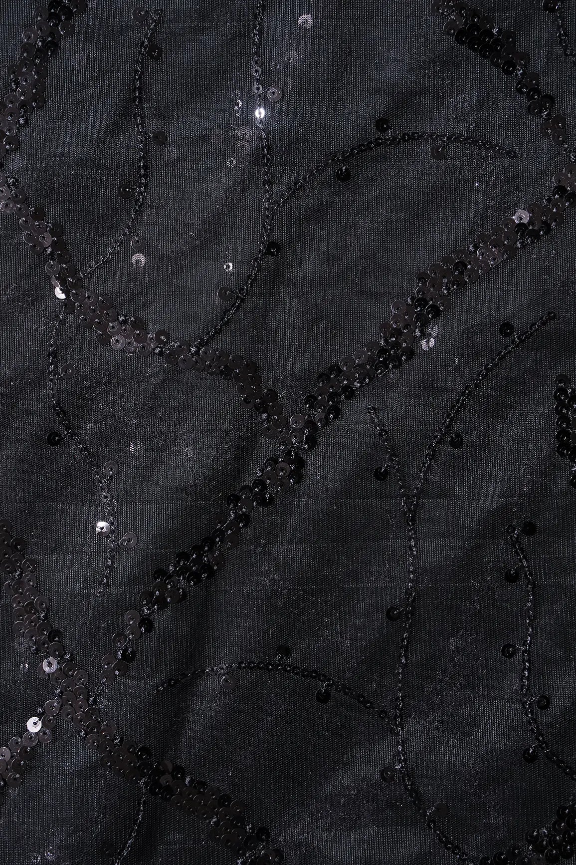 AIzaSyBcstauz-XMPRhEY21AUzeo032pxrXB5Ug - Black Sequins Geometric Embroidery On Black Soft Net Fabric