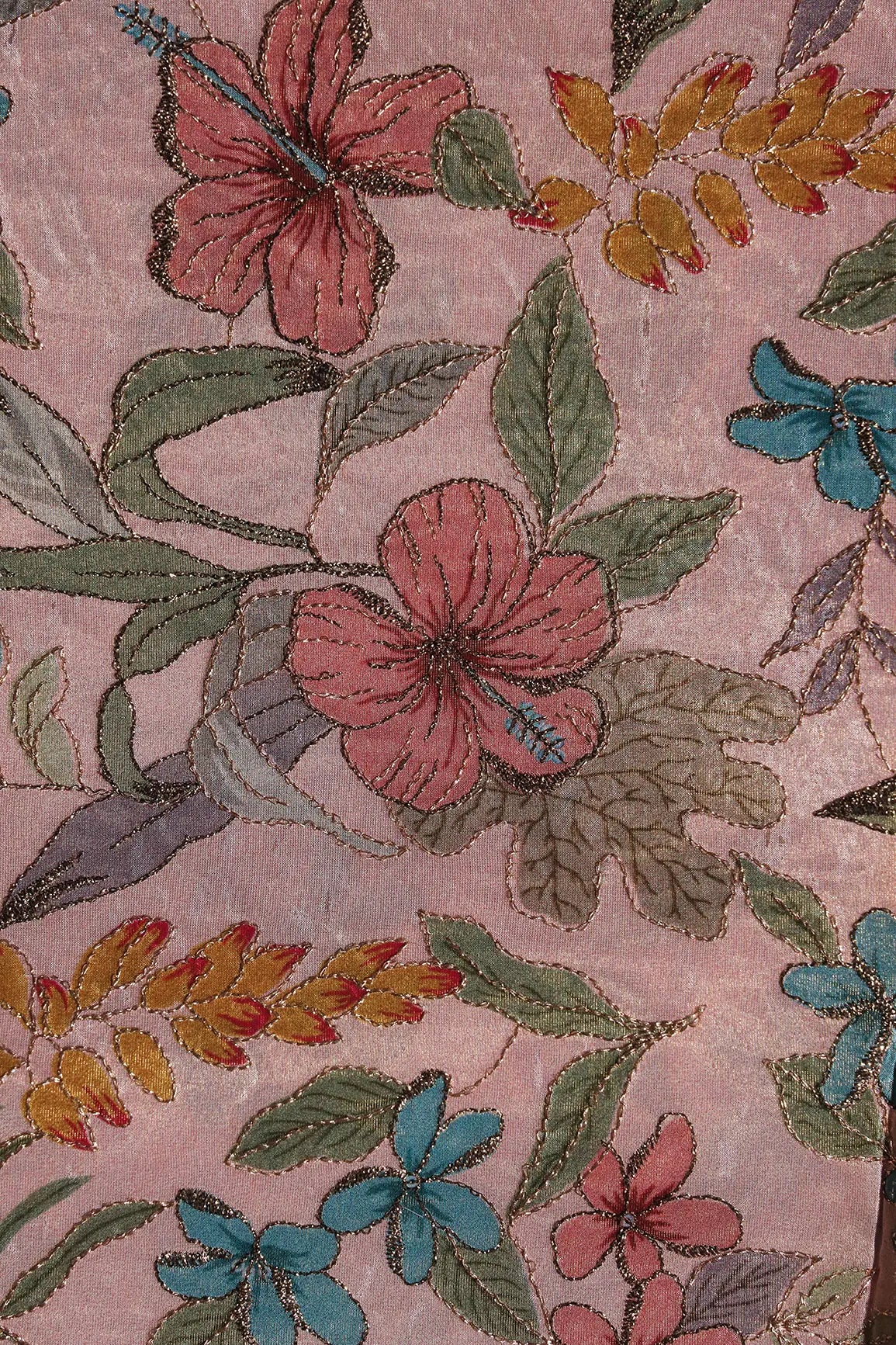 AIzaSyBcstauz-XMPRhEY21AUzeo032pxrXB5Ug - Floral Position Print On Zari Embroidery On Pink Viscose Zari Tissue Fabric