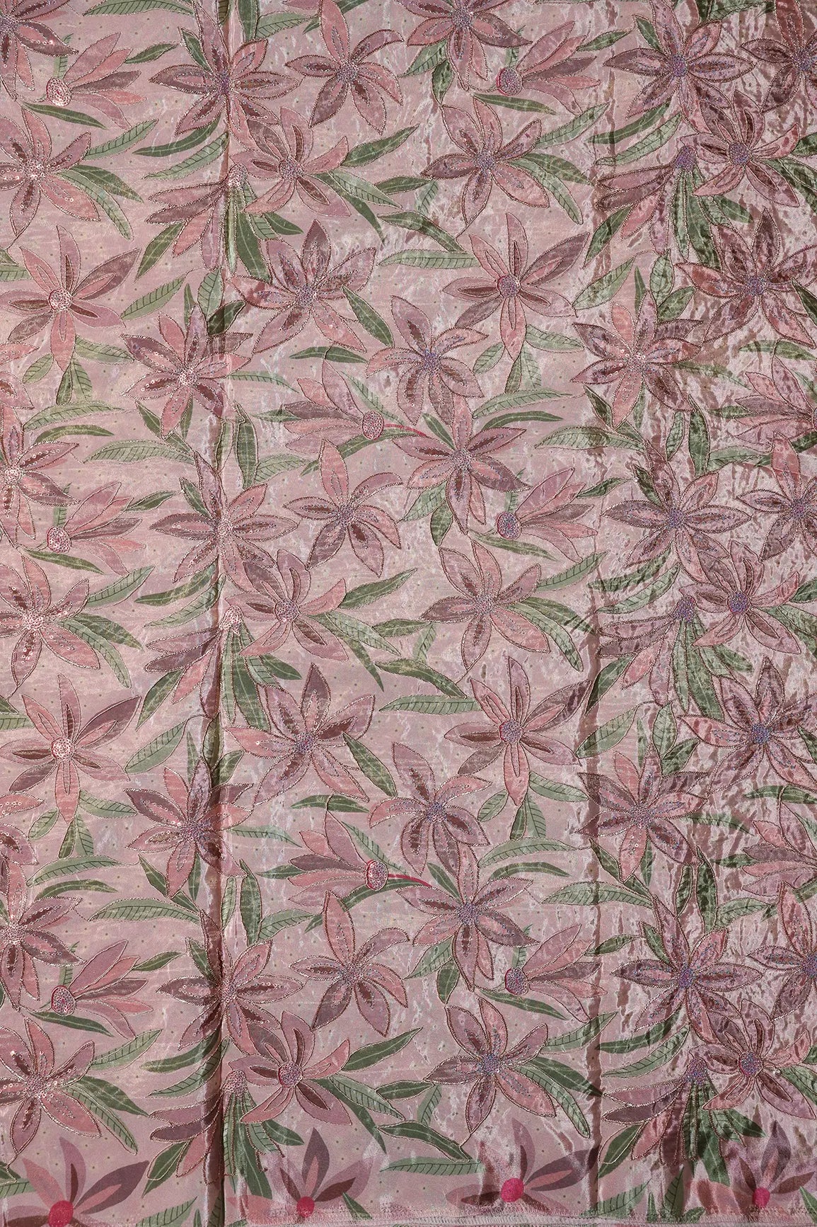AIzaSyBcstauz-XMPRhEY21AUzeo032pxrXB5Ug - Floral Position Print On Sequins With Zari Embroidery Pink Viscose Zari Tissue Fabric