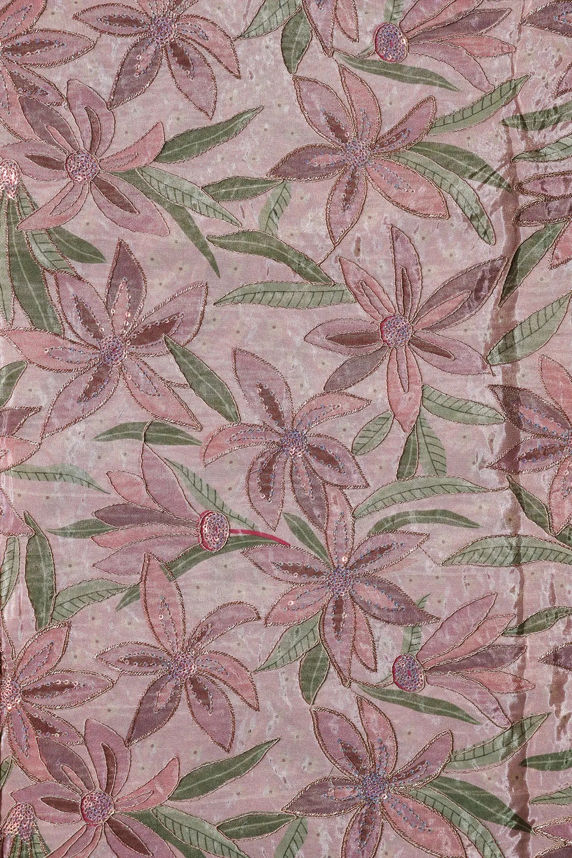 AIzaSyBcstauz-XMPRhEY21AUzeo032pxrXB5Ug - Floral Position Print On Sequins With Zari Embroidery Pink Viscose Zari Tissue Fabric