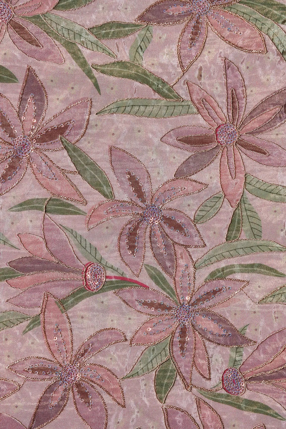 AIzaSyBcstauz-XMPRhEY21AUzeo032pxrXB5Ug - Floral Position Print On Sequins With Zari Embroidery Pink Viscose Zari Tissue Fabric