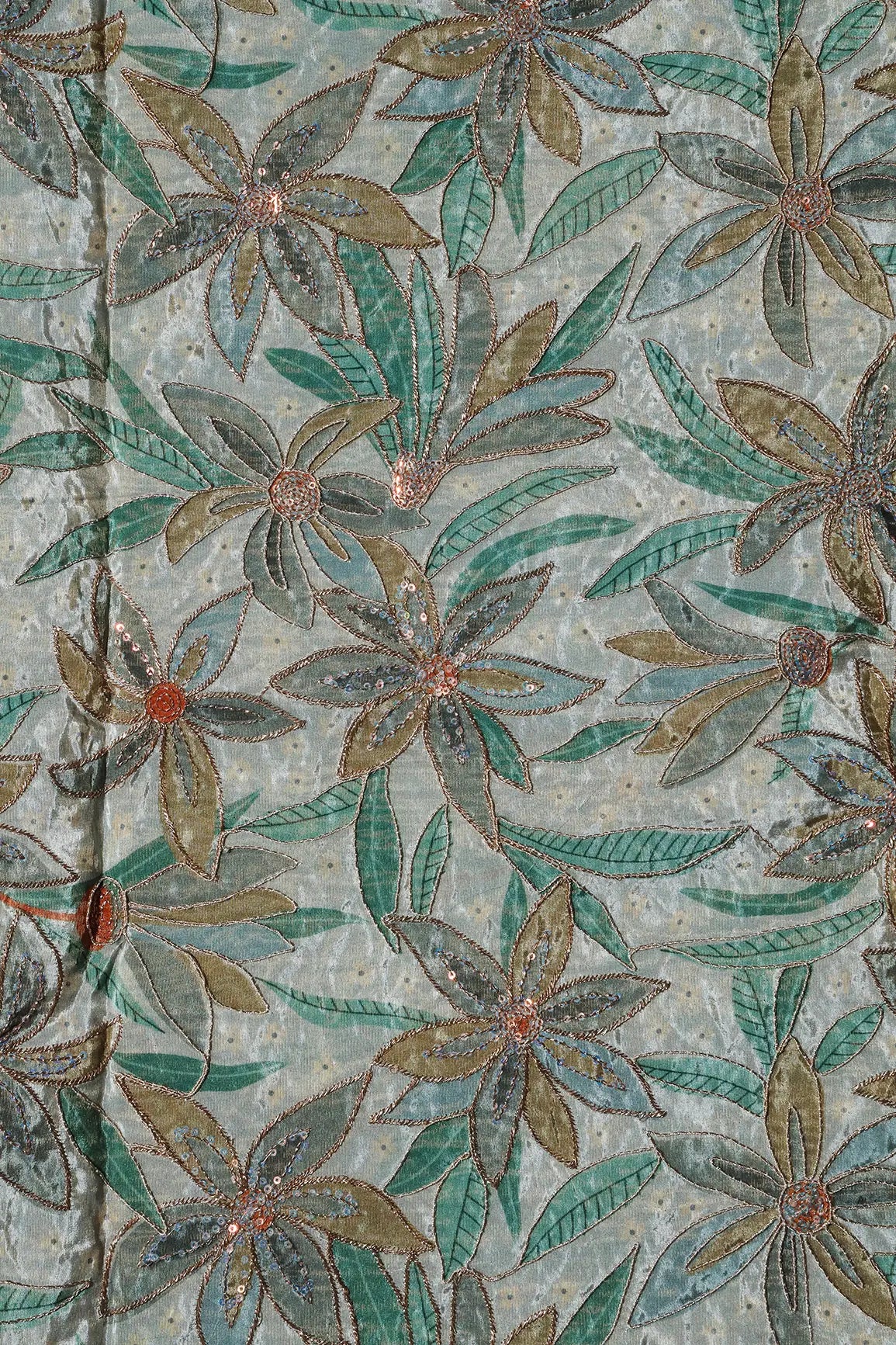 AIzaSyBcstauz-XMPRhEY21AUzeo032pxrXB5Ug - Floral Position Print On Sequins With Zari Embroidery  Light Grey Viscose Zari Tissue Fabric