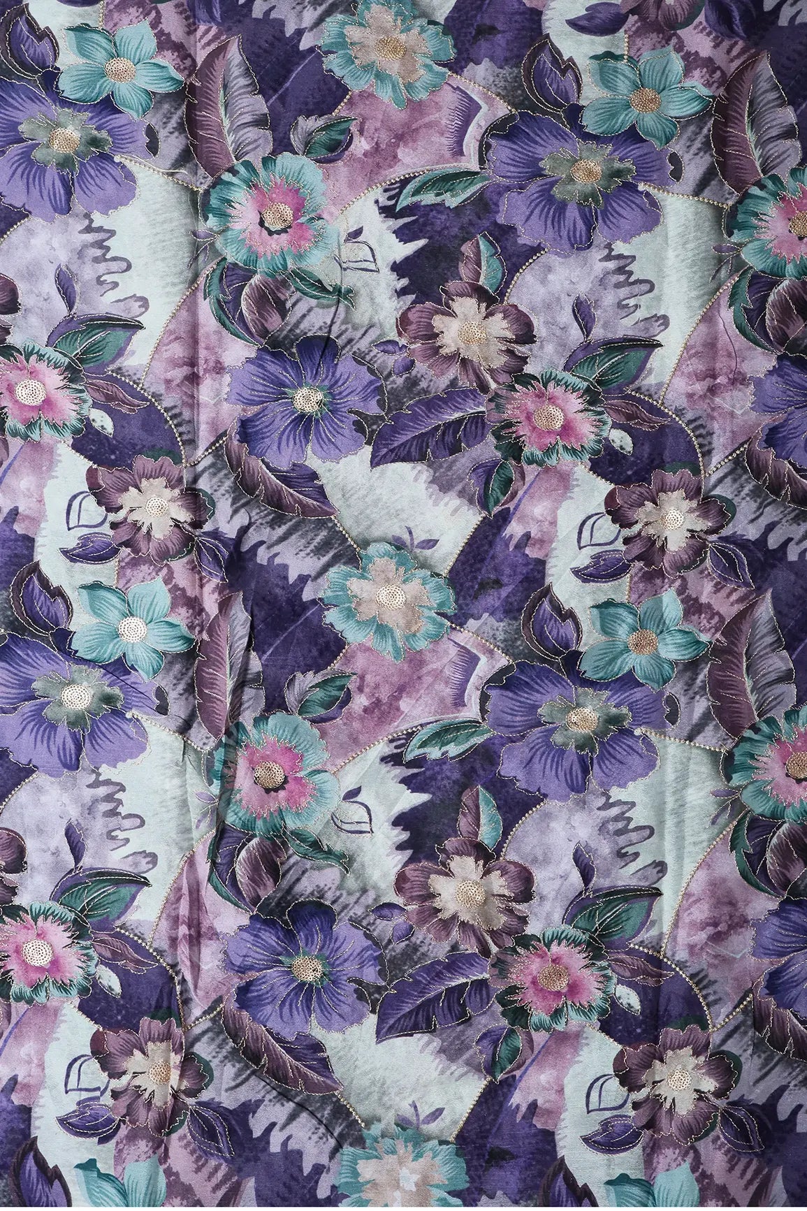 AIzaSyBcstauz-XMPRhEY21AUzeo032pxrXB5Ug - Beautiful Gold Zari With Sequins Floral Embroidery On Chinnon Chiffon Fabric