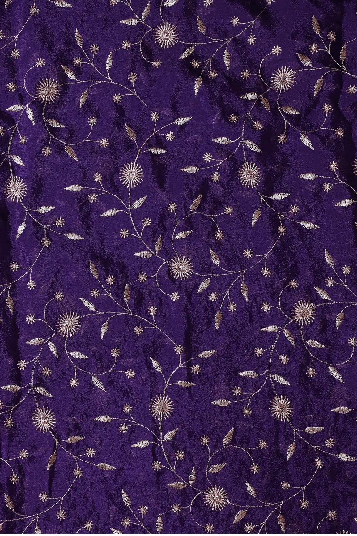 AIzaSyBcstauz-XMPRhEY21AUzeo032pxrXB5Ug - Gold Beads With Gold Zari Floral Embroidery On Purple Chinnon Chiffon Fabric