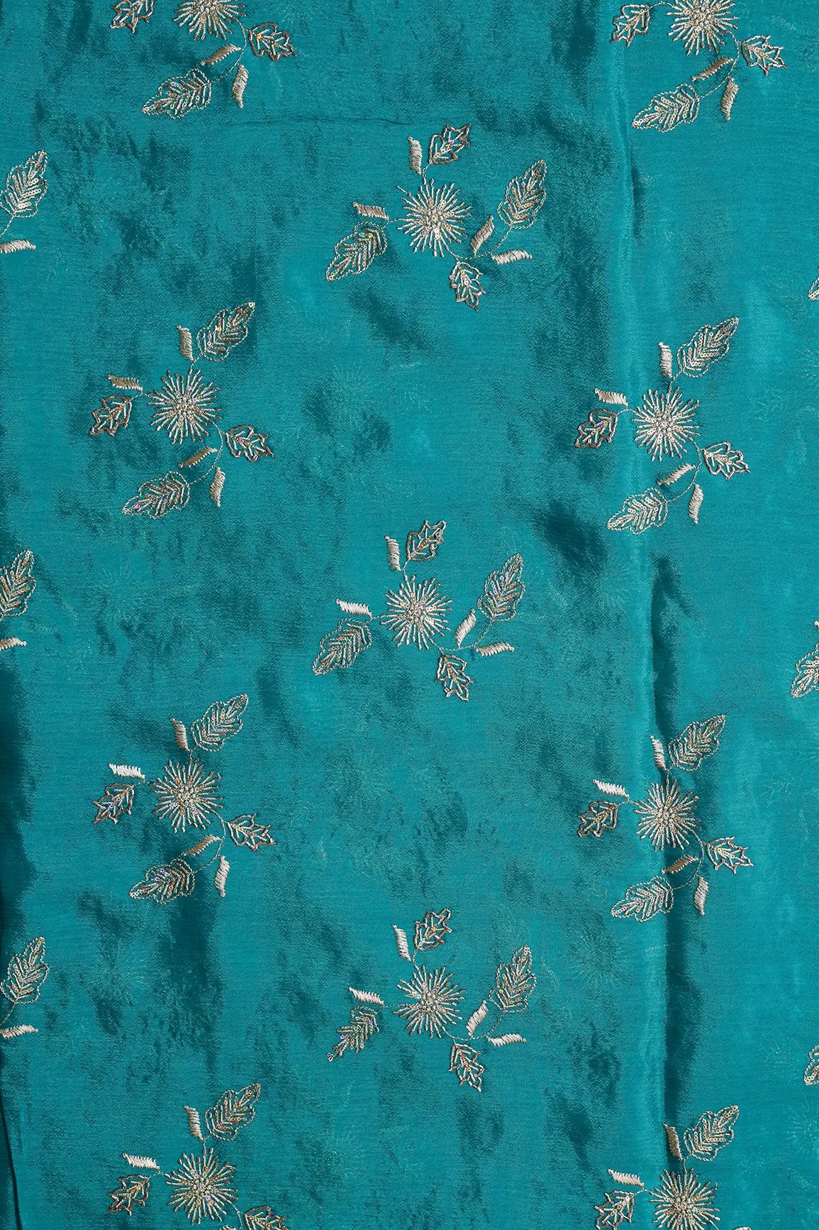 AIzaSyBcstauz-XMPRhEY21AUzeo032pxrXB5Ug - Gold Sequins With Beads And Gold Zari Floral Butta Embroidery On Rama Chinnon Chiffon Fabric