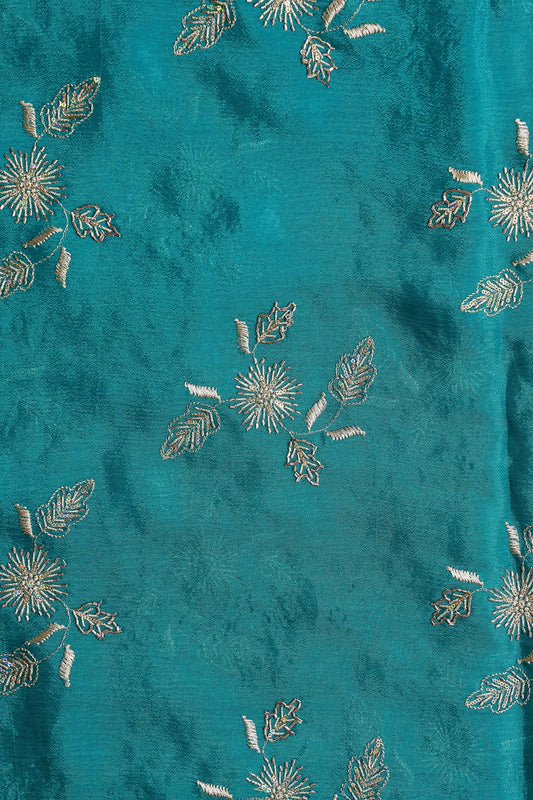 AIzaSyBcstauz-XMPRhEY21AUzeo032pxrXB5Ug - Gold Sequins With Beads And Gold Zari Floral Butta Embroidery On Rama Chinnon Chiffon Fabric