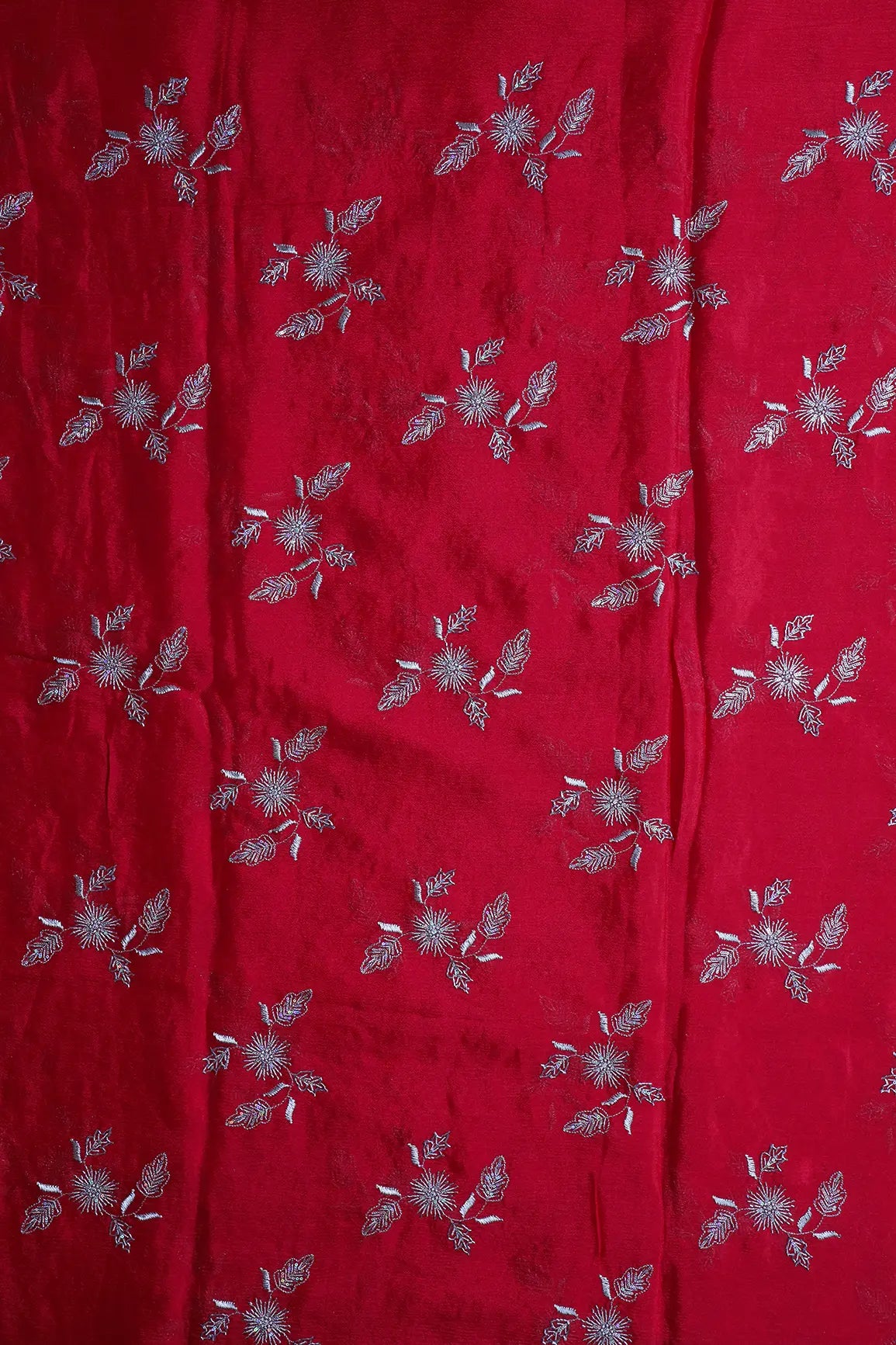 AIzaSyBcstauz-XMPRhEY21AUzeo032pxrXB5Ug - Gold Sequins With Beads And Gold Zari Floral Butta Embroidery On Red Chinnon Chiffon Fabric