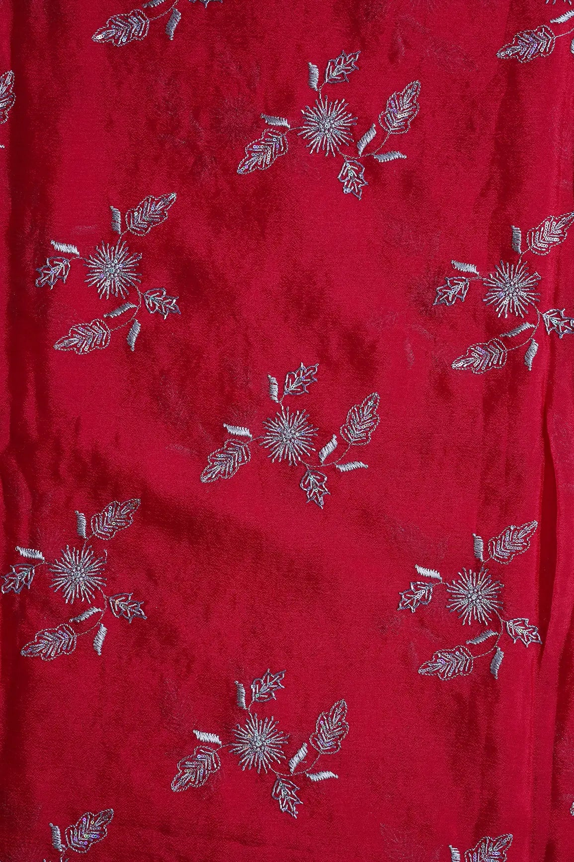 AIzaSyBcstauz-XMPRhEY21AUzeo032pxrXB5Ug - Gold Sequins With Beads And Gold Zari Floral Butta Embroidery On Red Chinnon Chiffon Fabric