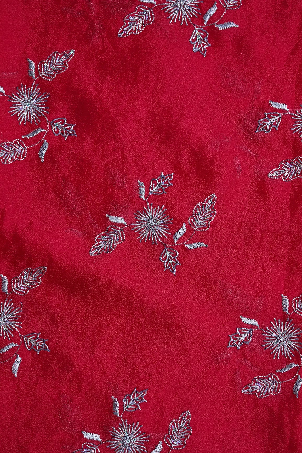 AIzaSyBcstauz-XMPRhEY21AUzeo032pxrXB5Ug - Gold Sequins With Beads And Gold Zari Floral Butta Embroidery On Red Chinnon Chiffon Fabric