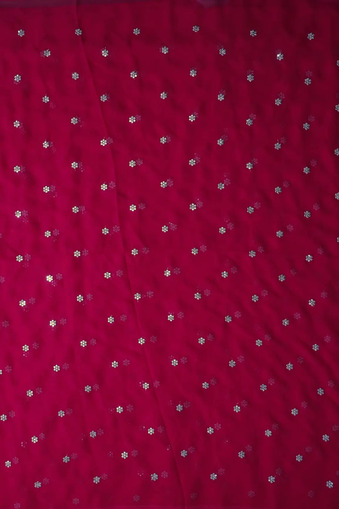 AIzaSyBcstauz-XMPRhEY21AUzeo032pxrXB5Ug - Gold Sequins With Gold Zari Small Motif Embroidery Work On Fuchsia Georgette Fabric