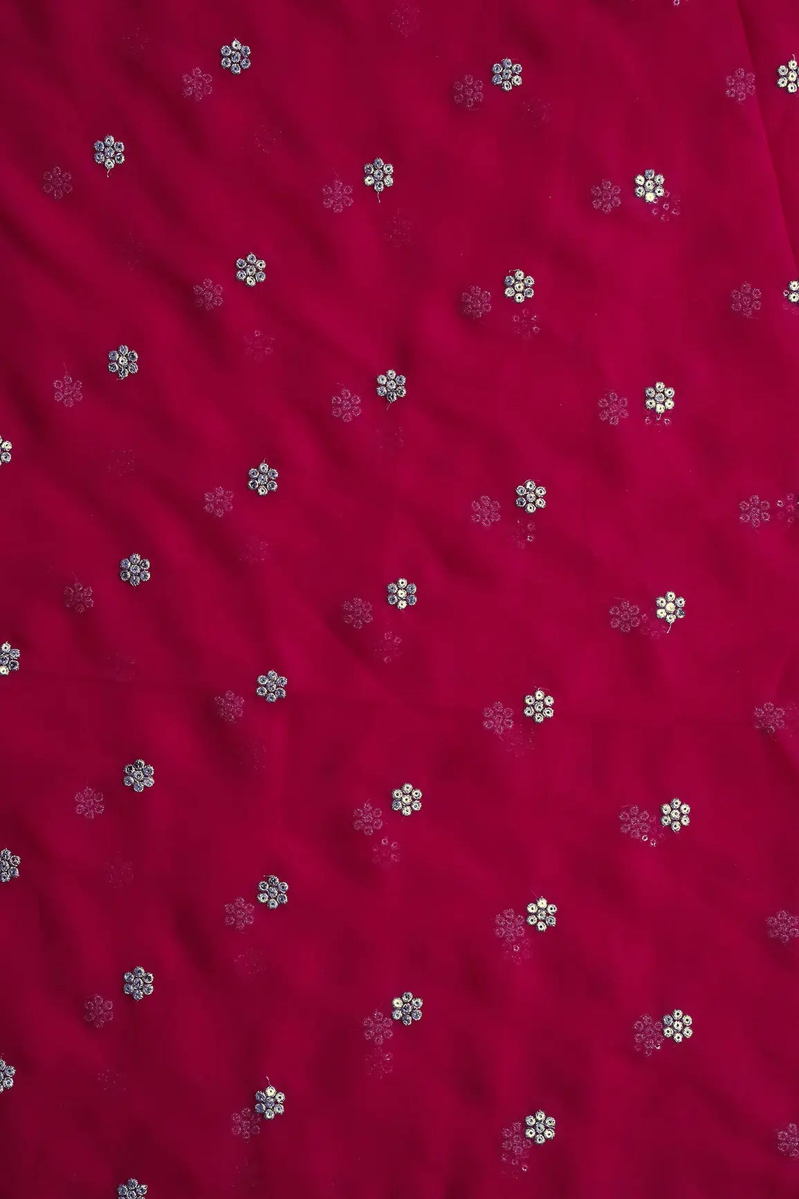 AIzaSyBcstauz-XMPRhEY21AUzeo032pxrXB5Ug - Gold Sequins With Gold Zari Small Motif Embroidery Work On Fuchsia Georgette Fabric