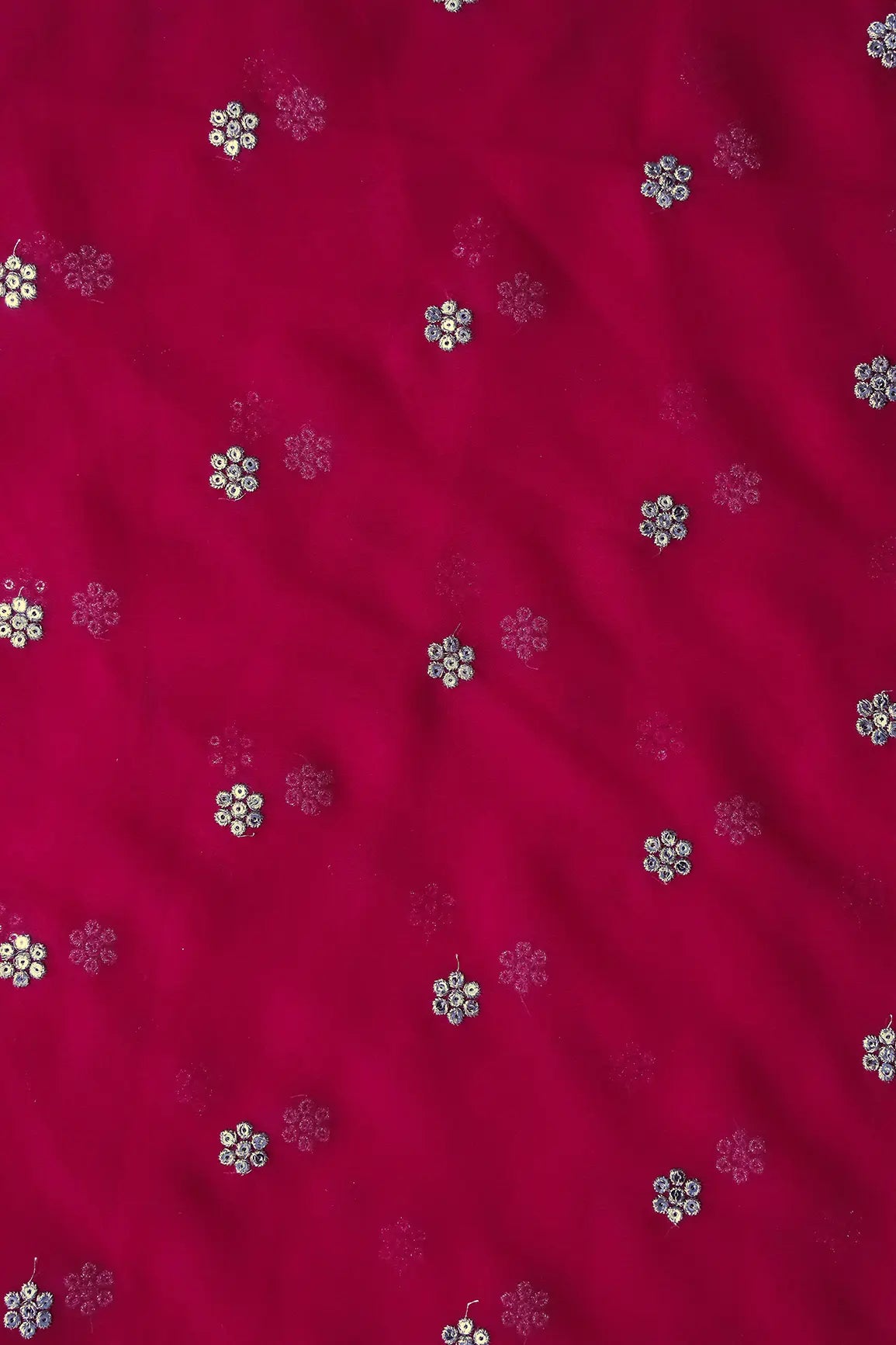 AIzaSyBcstauz-XMPRhEY21AUzeo032pxrXB5Ug - Gold Sequins With Gold Zari Small Motif Embroidery Work On Fuchsia Georgette Fabric