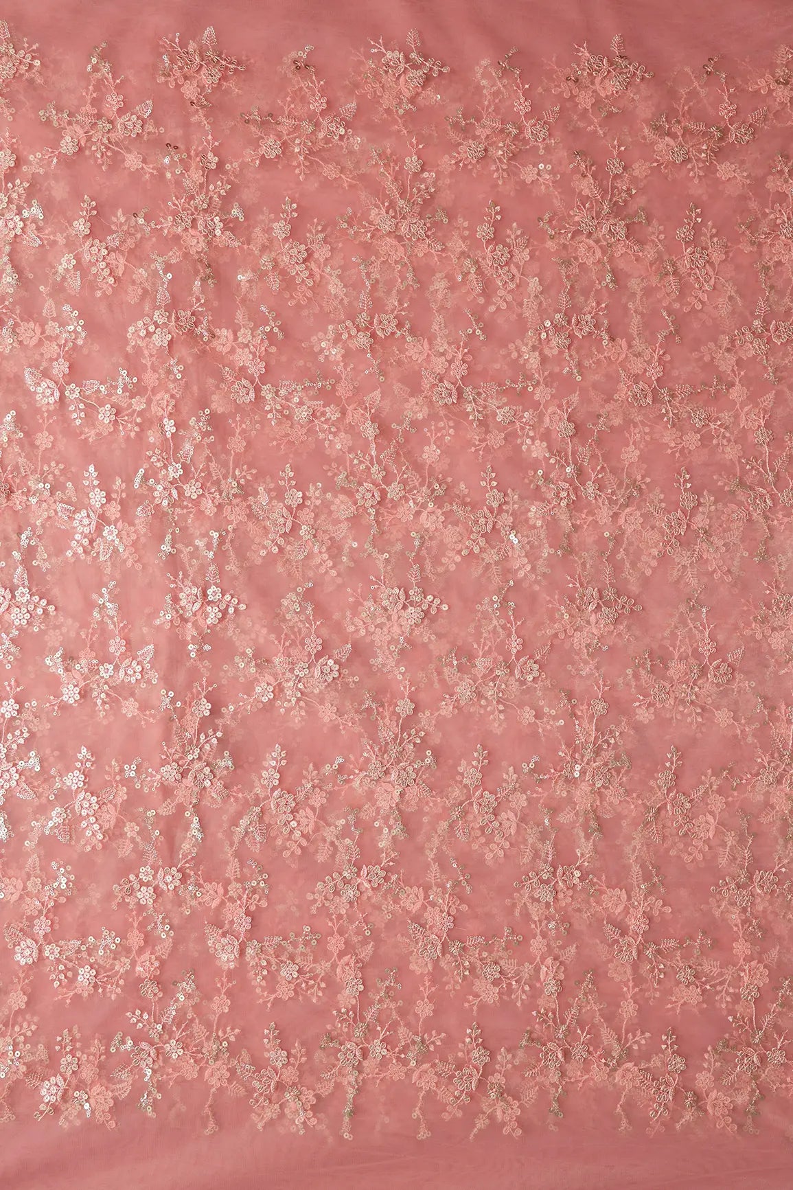 AIzaSyBcstauz-XMPRhEY21AUzeo032pxrXB5Ug - Gold Sequins With Thread Work Floral Embroidery On Pink Soft Net Fabric