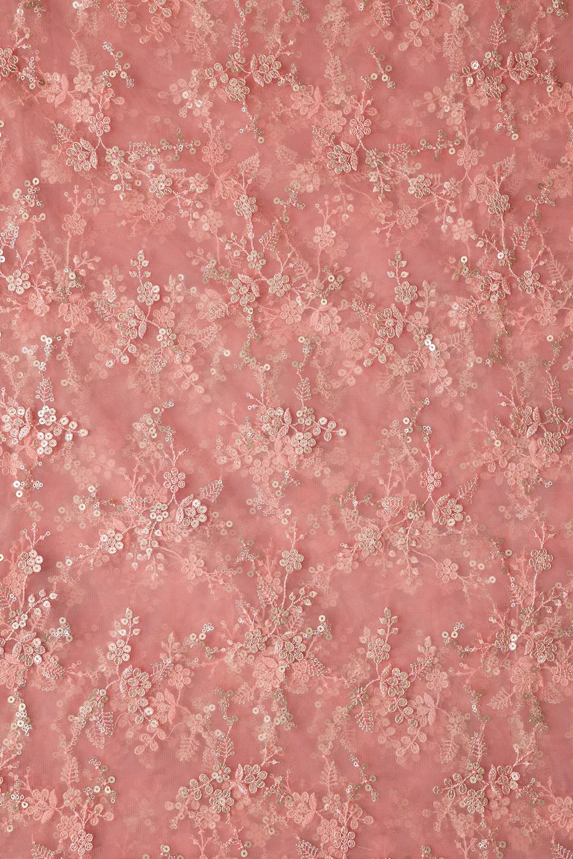 AIzaSyBcstauz-XMPRhEY21AUzeo032pxrXB5Ug - Gold Sequins With Thread Work Floral Embroidery On Pink Soft Net Fabric
