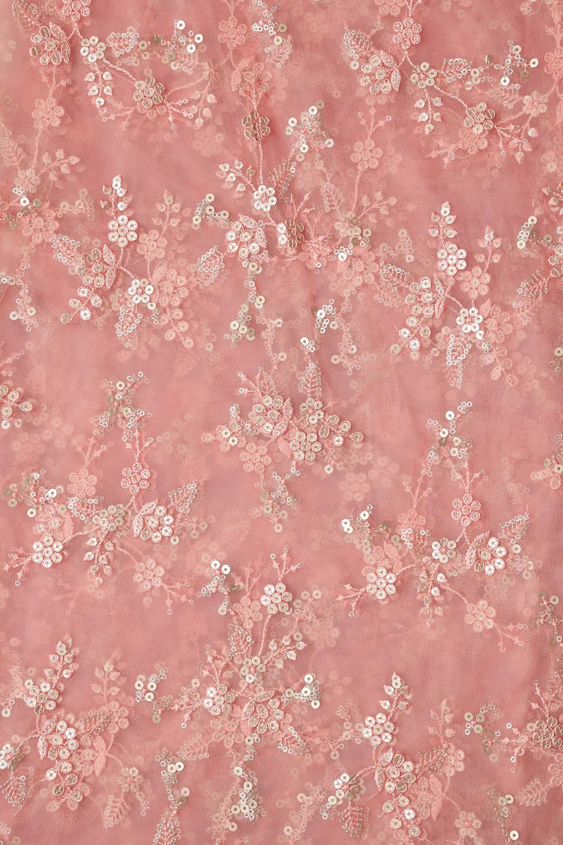 AIzaSyBcstauz-XMPRhEY21AUzeo032pxrXB5Ug - Gold Sequins With Thread Work Floral Embroidery On Pink Soft Net Fabric