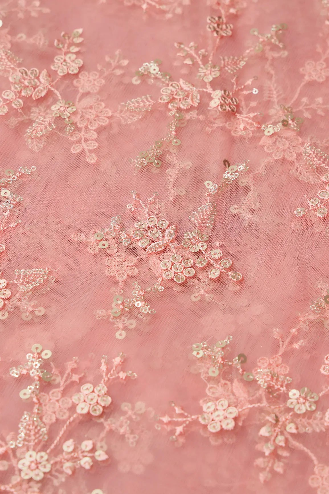 AIzaSyBcstauz-XMPRhEY21AUzeo032pxrXB5Ug - Gold Sequins With Thread Work Floral Embroidery On Pink Soft Net Fabric