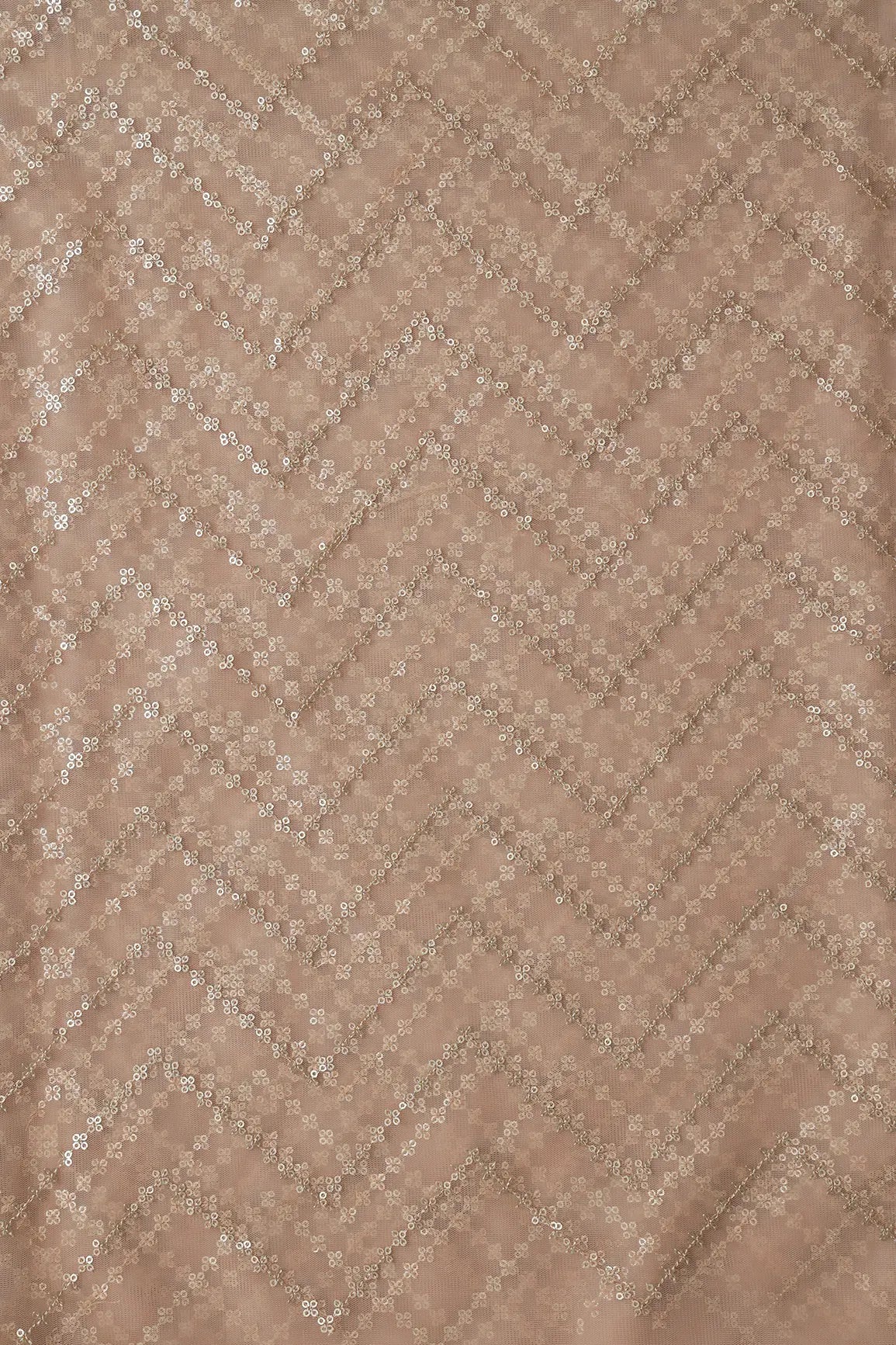 AIzaSyBcstauz-XMPRhEY21AUzeo032pxrXB5Ug - Gold Sequins Chevron Embroidery Work On Beige Soft Net Fabric