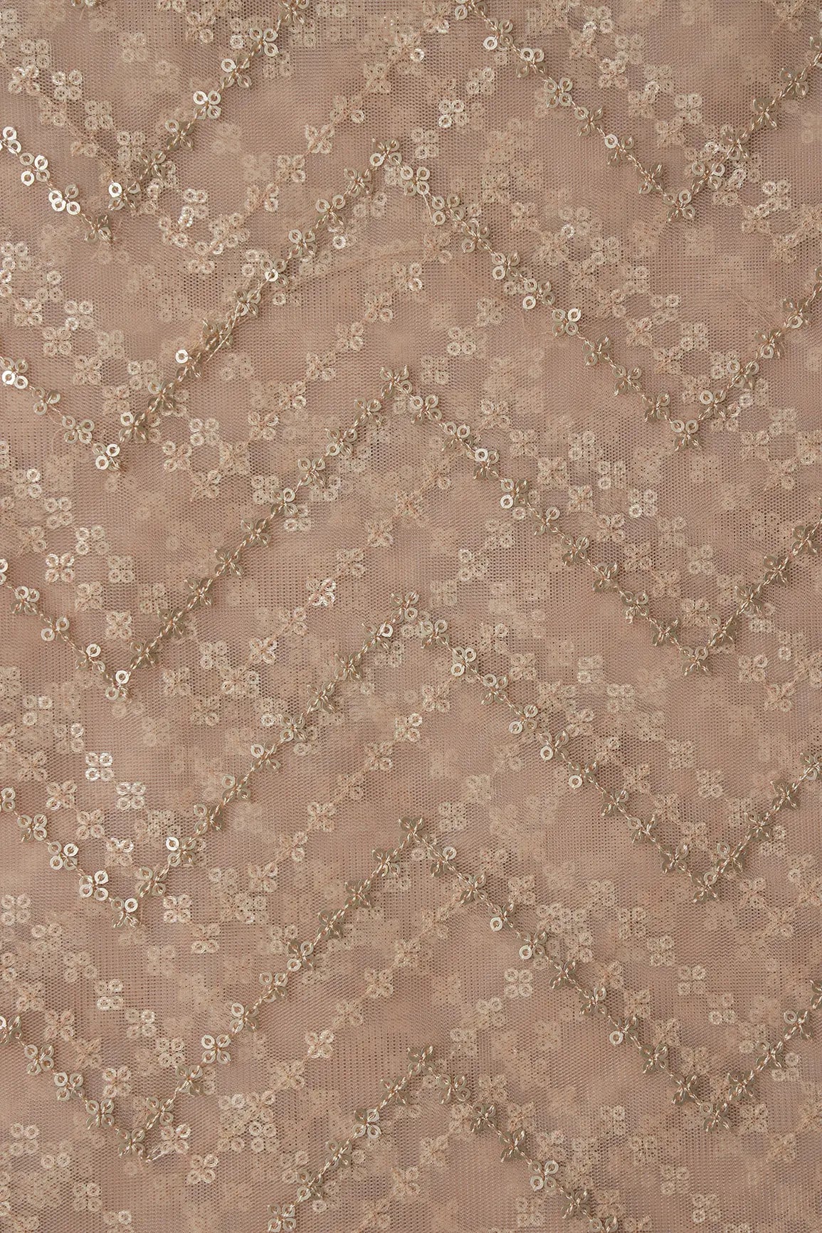 AIzaSyBcstauz-XMPRhEY21AUzeo032pxrXB5Ug - Gold Sequins Chevron Embroidery Work On Beige Soft Net Fabric