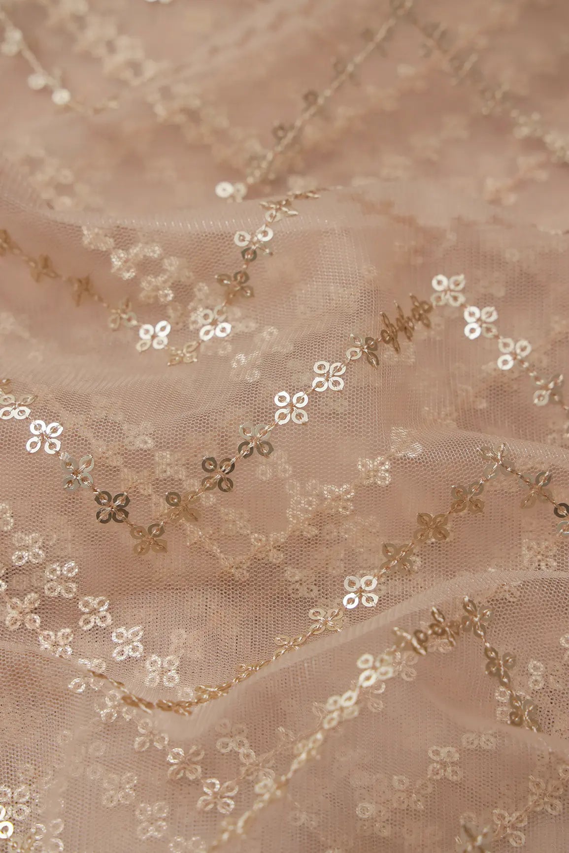 AIzaSyBcstauz-XMPRhEY21AUzeo032pxrXB5Ug - Gold Sequins Chevron Embroidery Work On Beige Soft Net Fabric