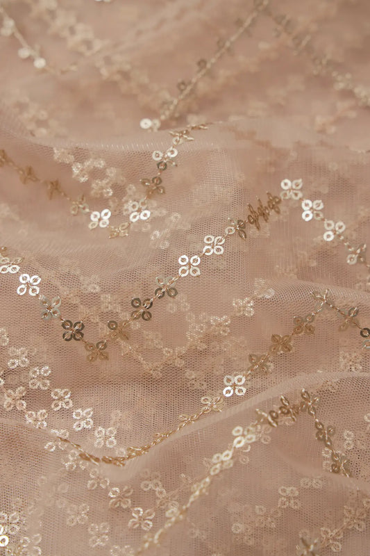 AIzaSyBcstauz-XMPRhEY21AUzeo032pxrXB5Ug - Gold Sequins Chevron Embroidery Work On Beige Soft Net Fabric