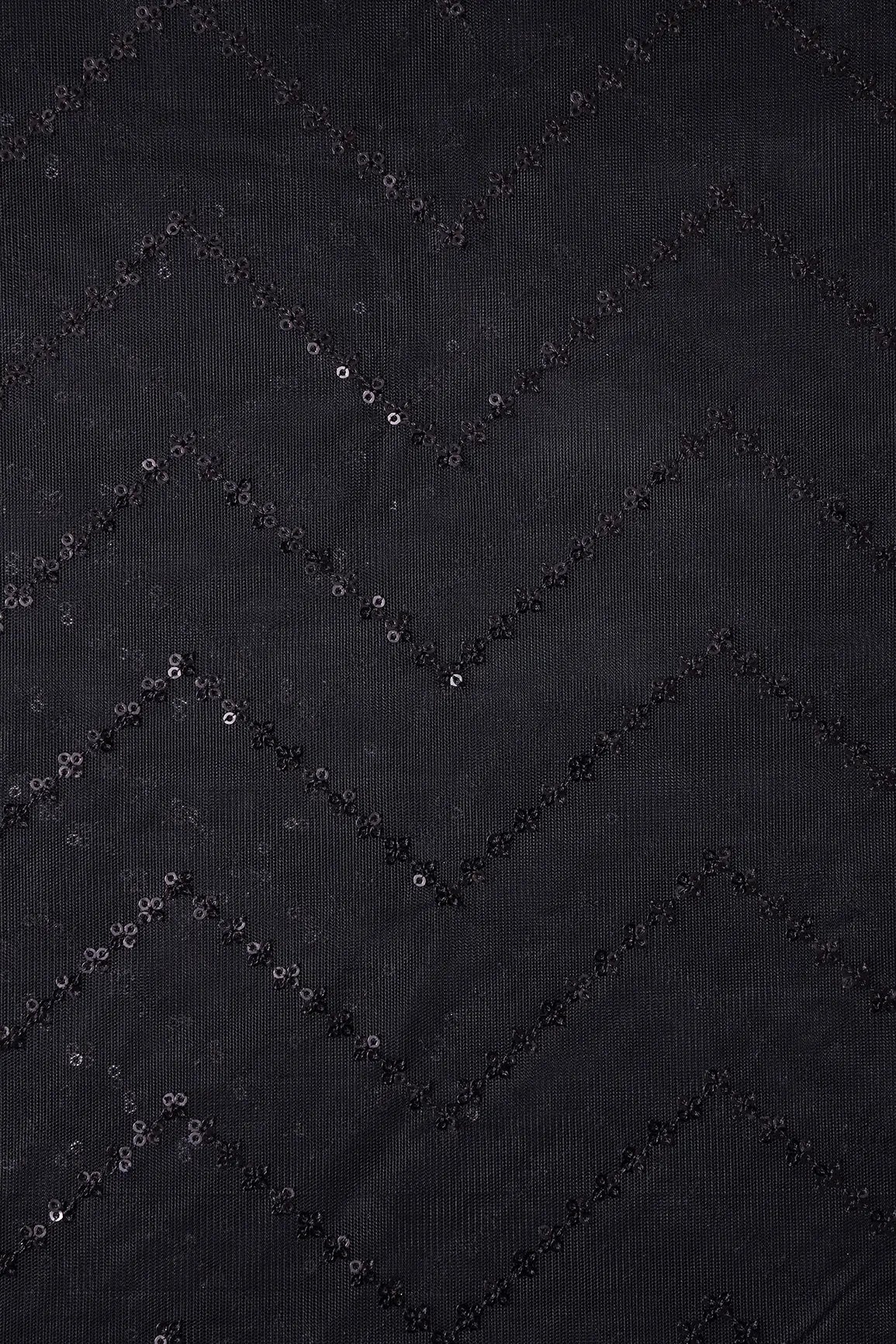 AIzaSyBcstauz-XMPRhEY21AUzeo032pxrXB5Ug - Black Sequins Chevron Embroidery Work On Black Soft Net Fabric