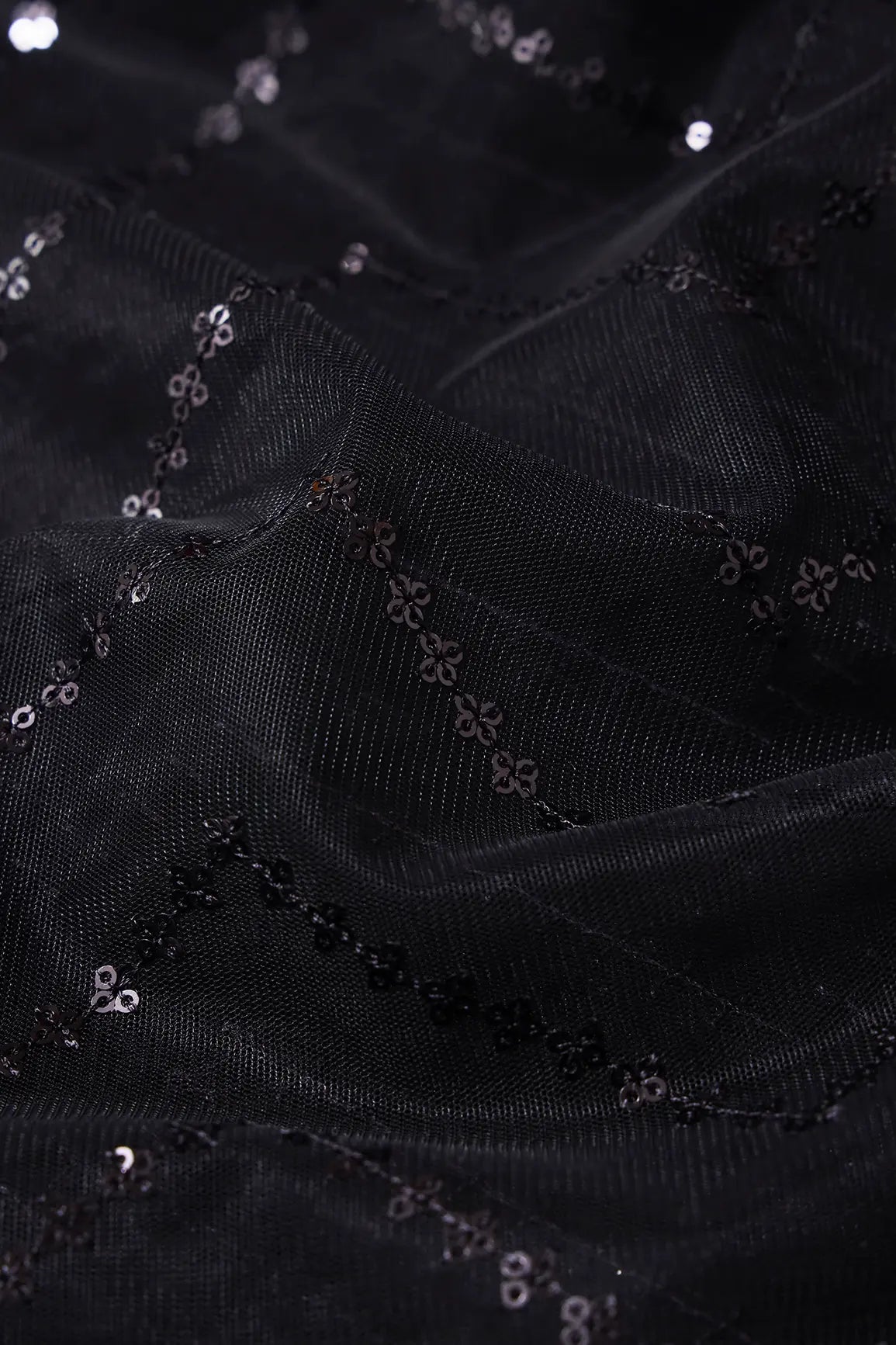AIzaSyBcstauz-XMPRhEY21AUzeo032pxrXB5Ug - Black Sequins Chevron Embroidery Work On Black Soft Net Fabric