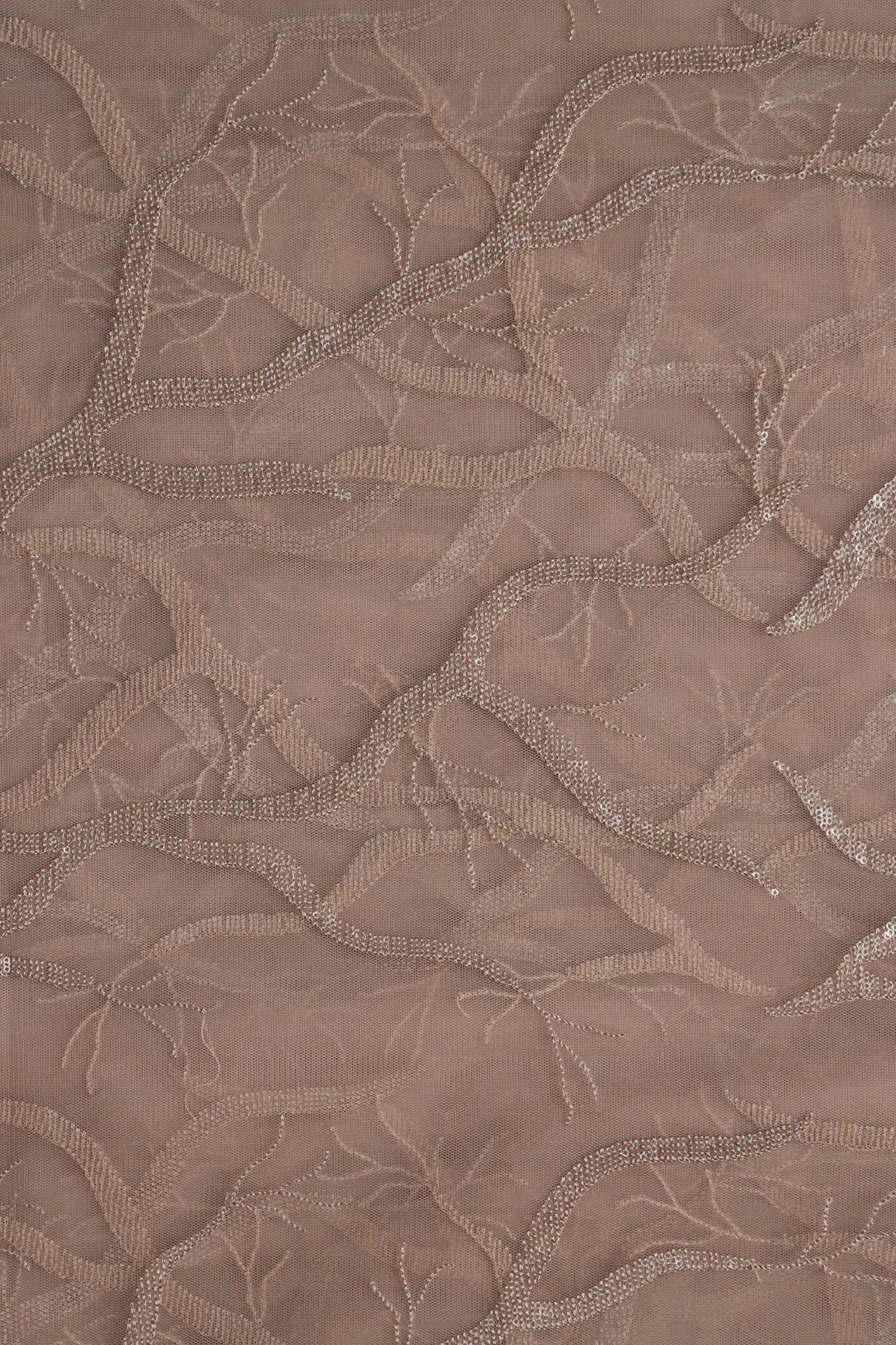 AIzaSyBcstauz-XMPRhEY21AUzeo032pxrXB5Ug - Beige Thread With Water Sequins Abstract Embroidery Work On Dark Beige Soft Net Fabric