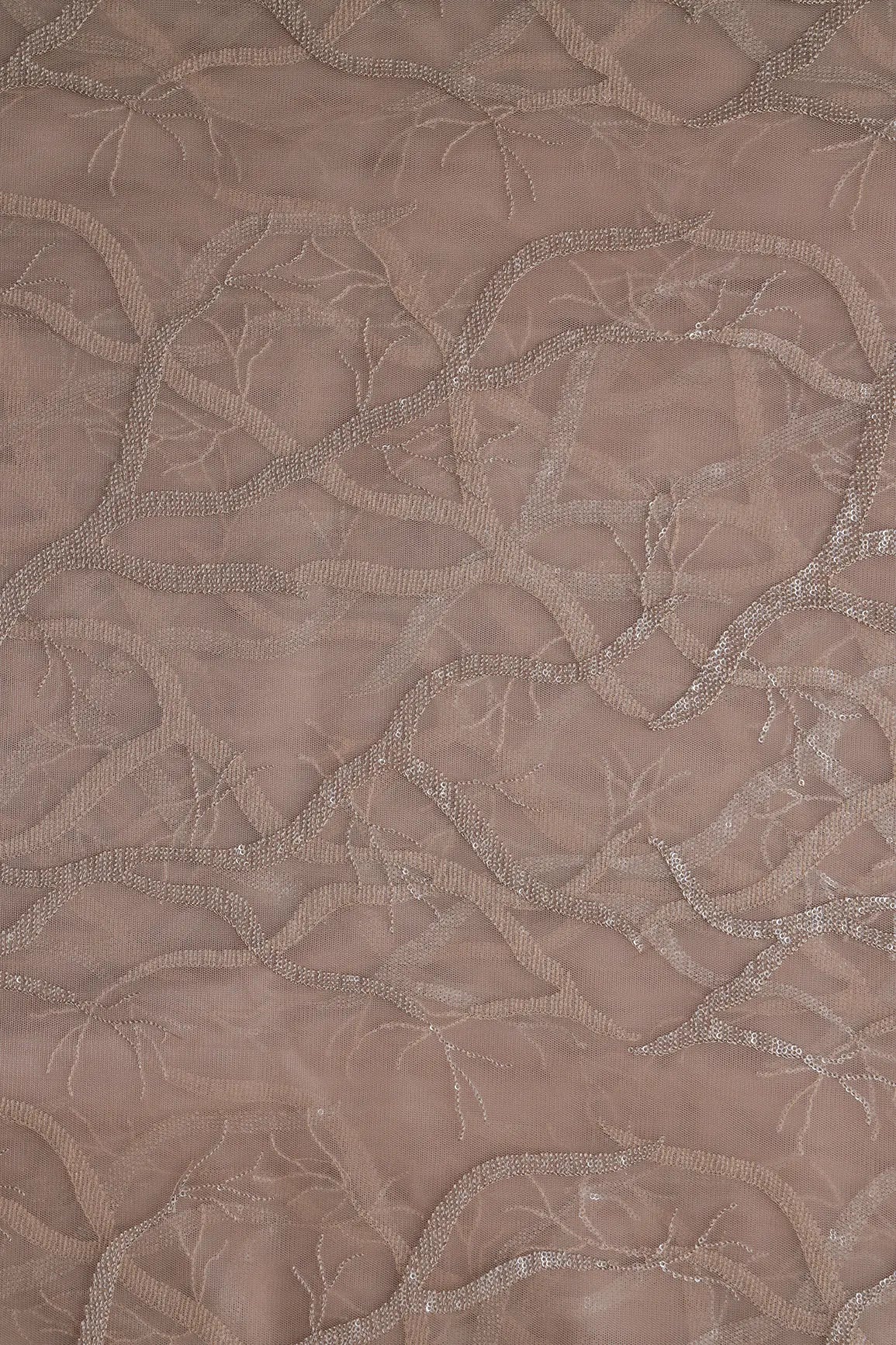 AIzaSyBcstauz-XMPRhEY21AUzeo032pxrXB5Ug - Beige Thread With Water Sequins Abstract Embroidery Work On Dark Beige Soft Net Fabric