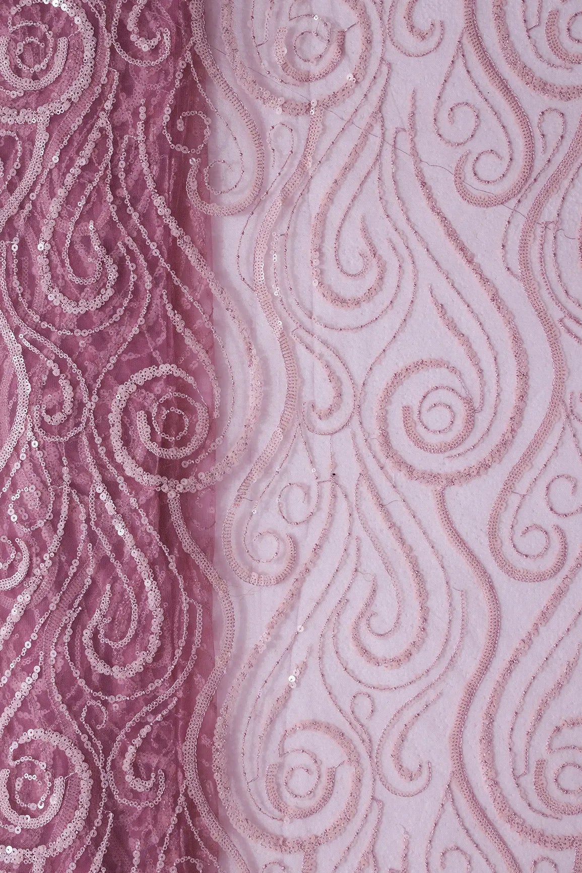 AIzaSyBcstauz-XMPRhEY21AUzeo032pxrXB5Ug - Gorgeous Light Pink Sequins Geometric Embroidery On Dark Pink Soft Net Fabric