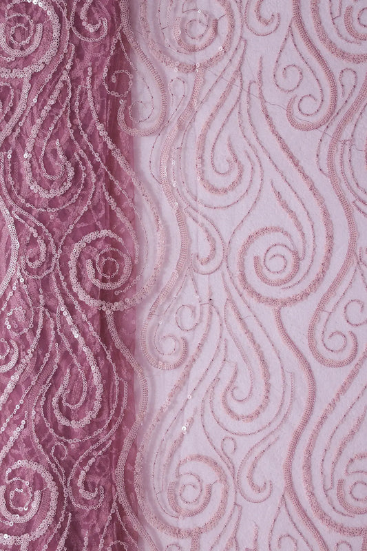 AIzaSyBcstauz-XMPRhEY21AUzeo032pxrXB5Ug - Gorgeous Light Pink Sequins Geometric Embroidery On Dark Pink Soft Net Fabric
